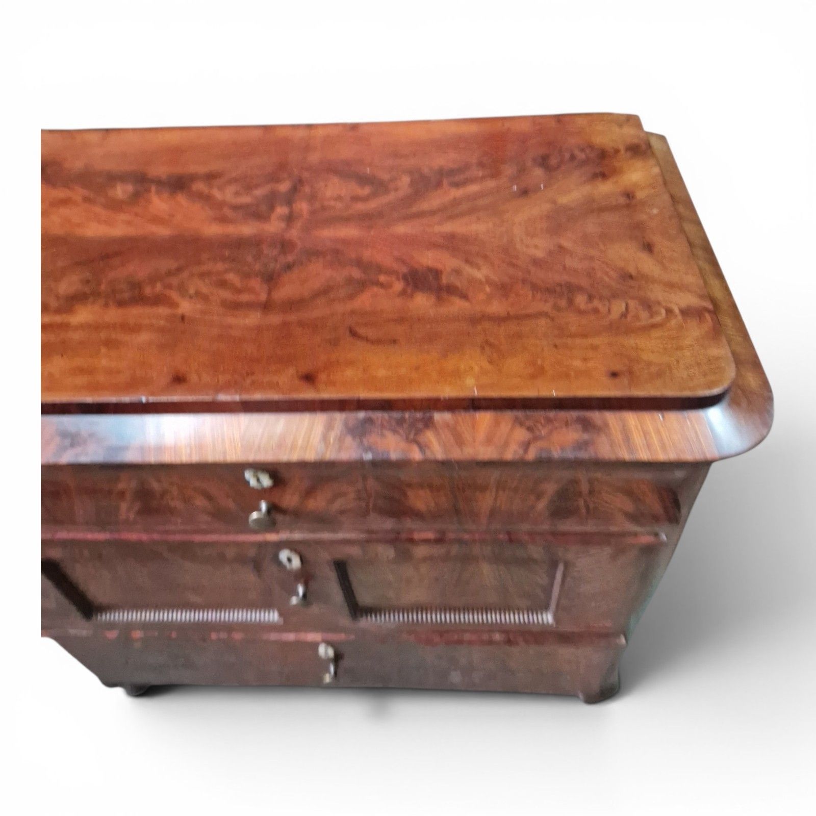 Antique Continental Flame Mahogany Chest Of 3 Drawers Biedermeier Style photo vintage