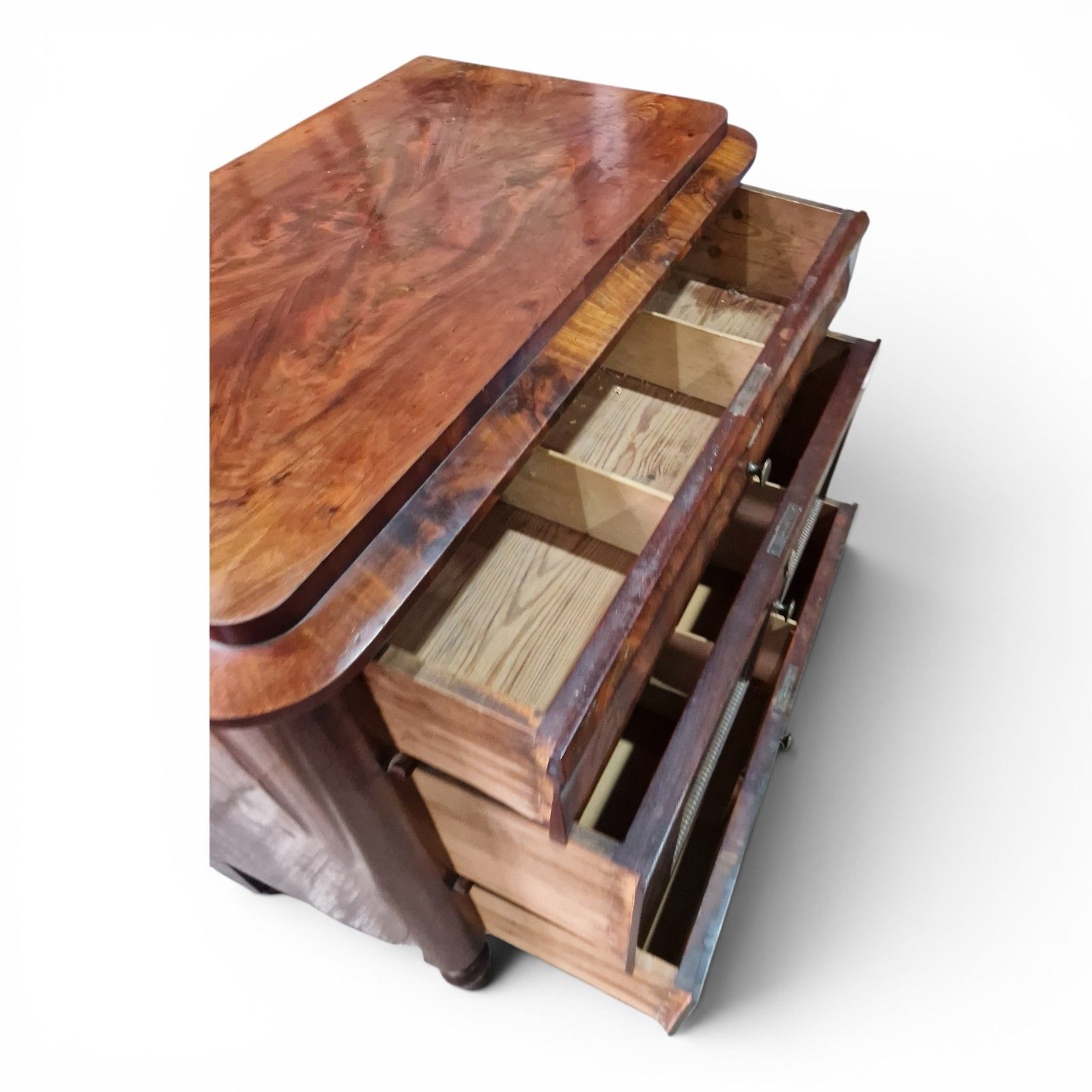 Furniture Antique Continental Flame Mahogany Chest Of 3 Drawers Biedermeier Style photo