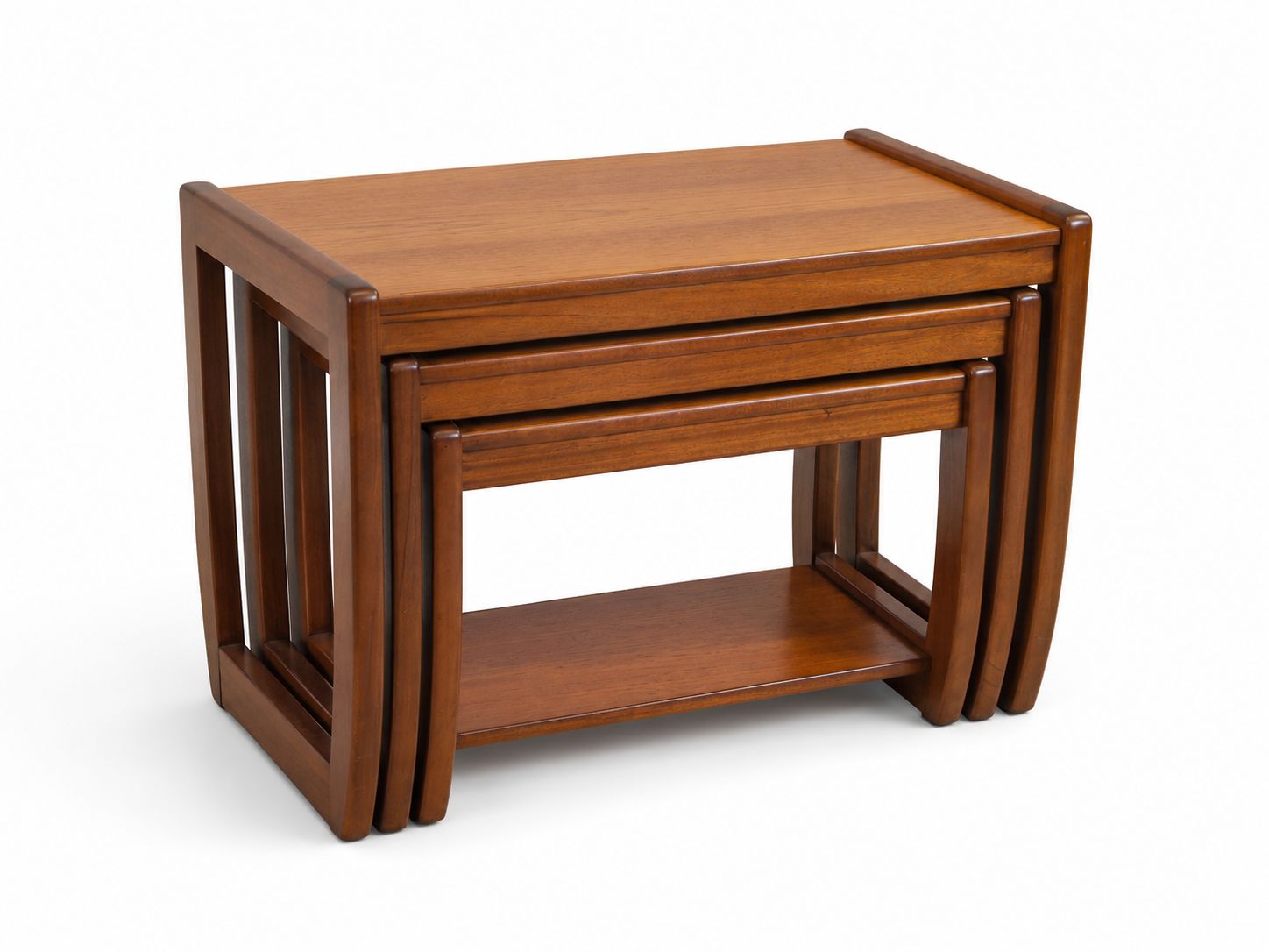 Vintage Teak Nest Of Tables | Mid Century Wooden Side Tables Set | Retro 3pc photo furniture