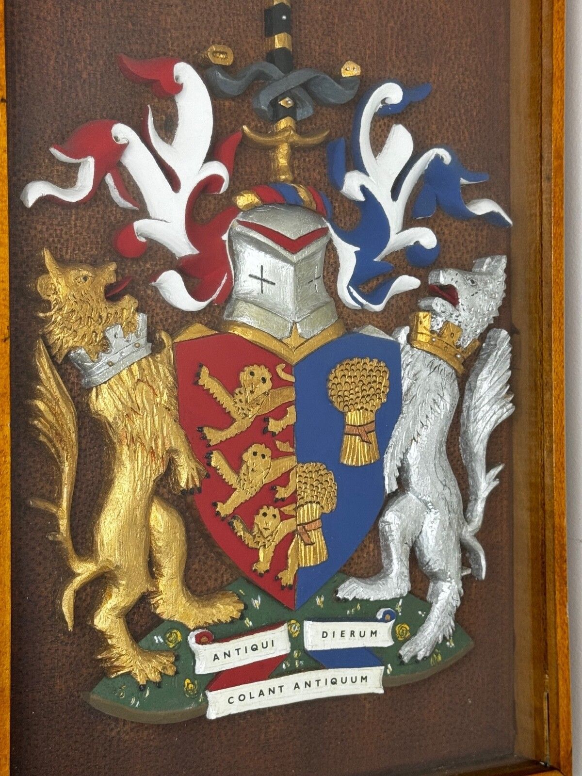 Heraldic Armorial Shire Coat Arms Of Chester Plaster Wall Sculpture In Case photo for sale