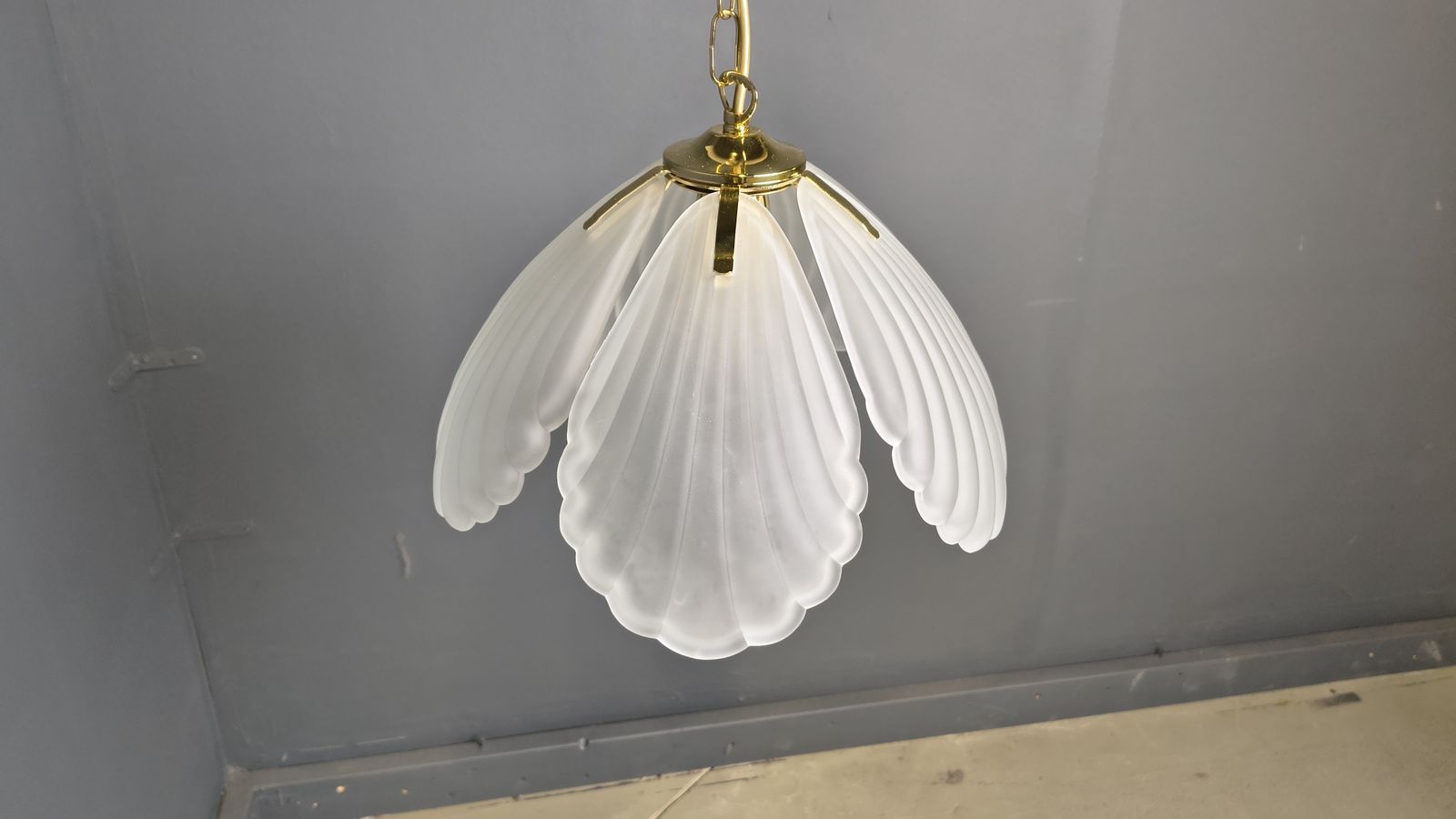 195.0 Vintage Italian Glass And Brass Chandelier, 1970s photo