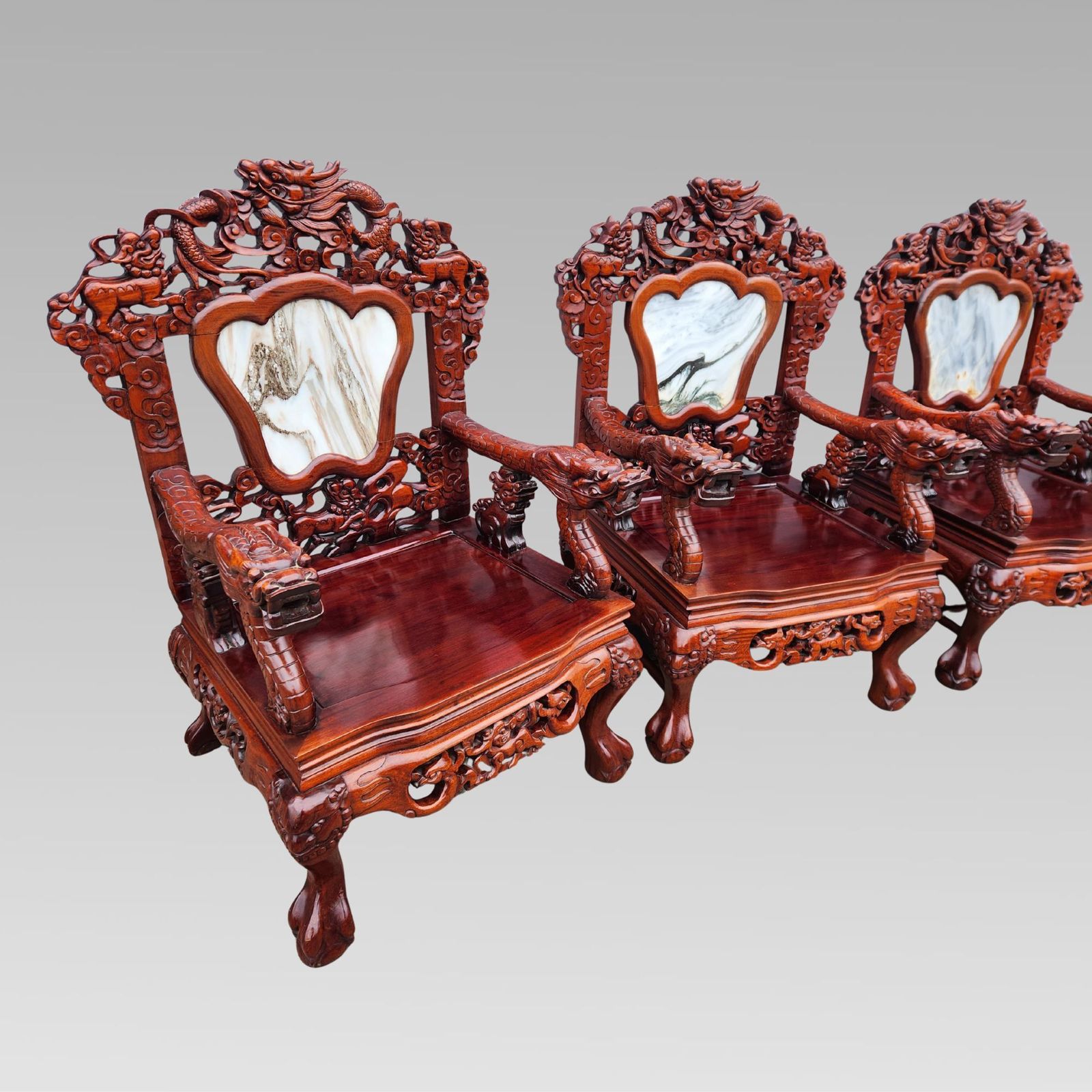 Exceptional Chinese Dragon Oriental Hall Bench Or Settle Rosewood Suite, Dining Armchairs photo 12750.0