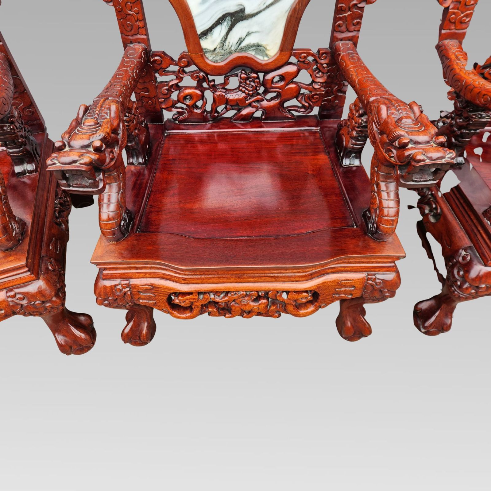 Exceptional Chinese Dragon Oriental Hall Bench Or Settle Rosewood Suite, Dining Armchairs photo buy