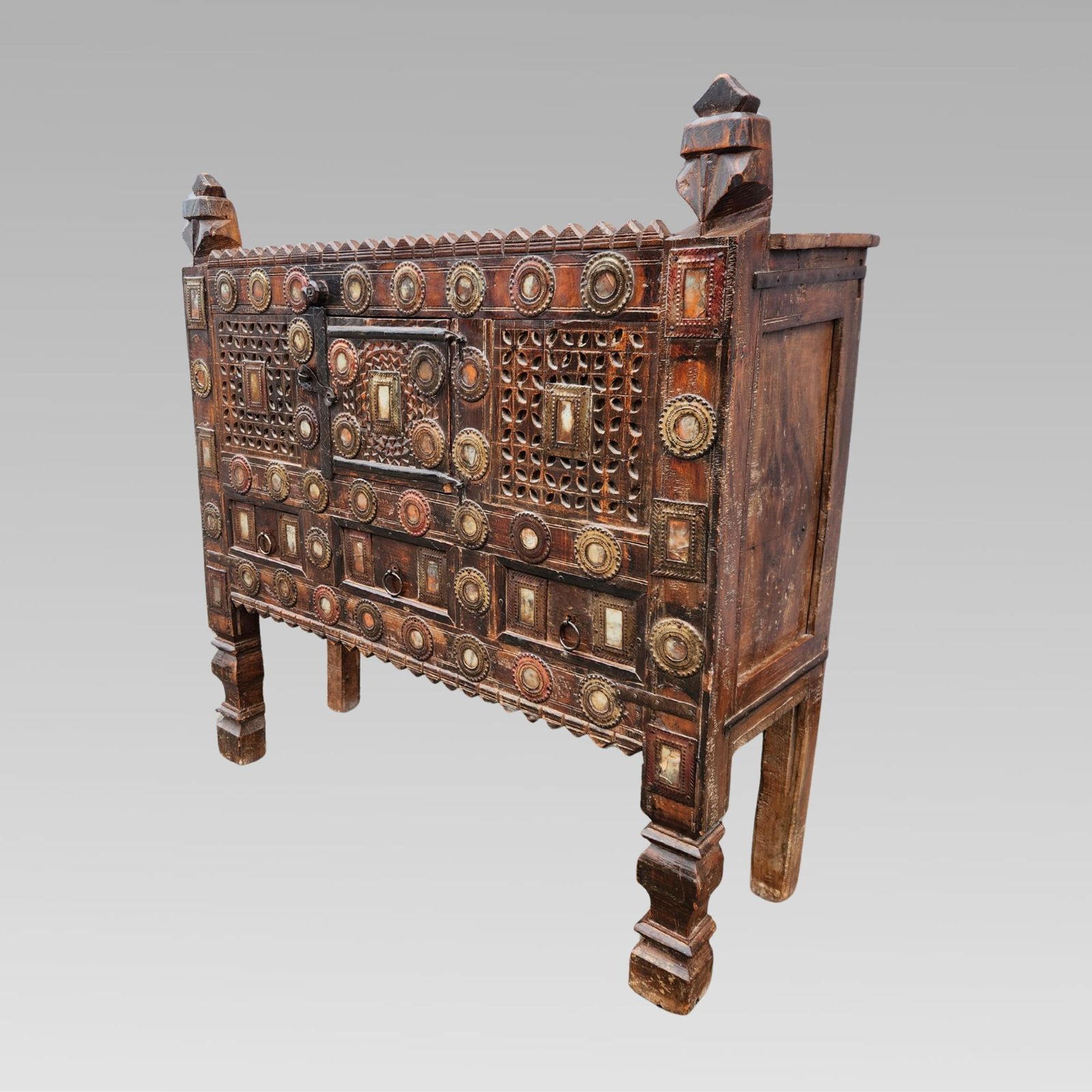 Fabulous Antique Indian Damchiya Carved Teak Dowry Chest Storage photo for sale