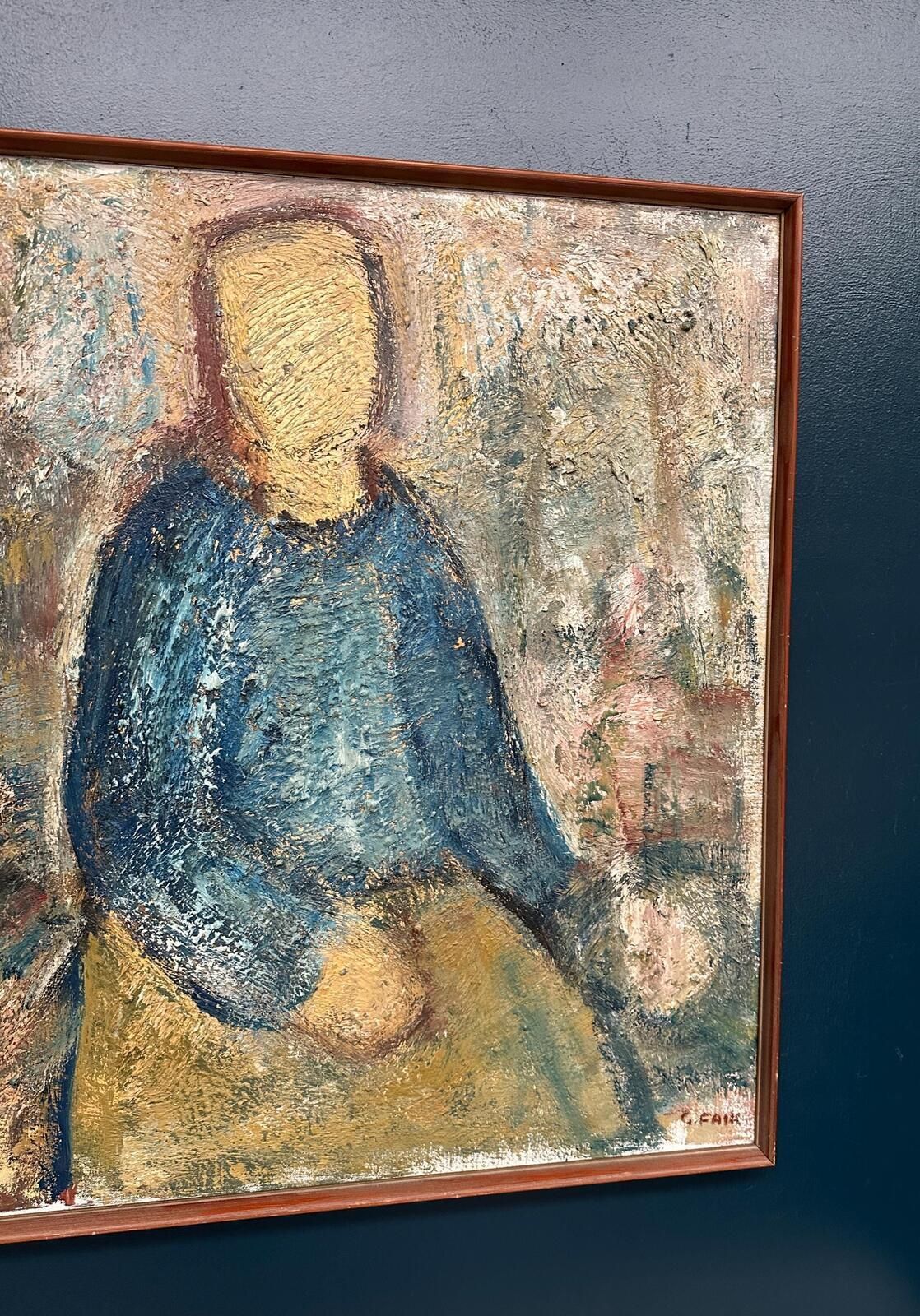 Original Swedish Oil On Canvas – “Kvinna I Blått” By Gösta Falck – Canvas 88 × 73 Cm (34.6" × 28.7") photo 715.0