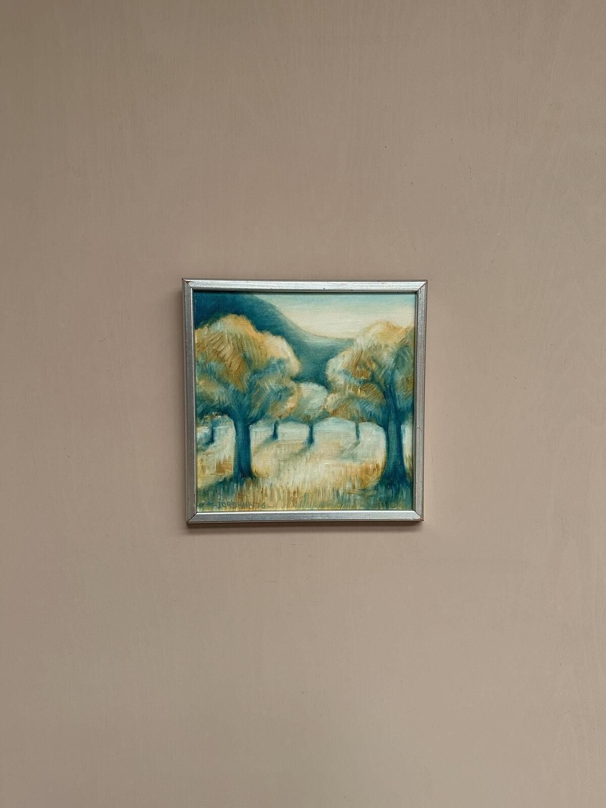 Original Swedish Oil On Canvas – “Morgonljus” By Kjell Jordahn (1976) – Framed 33 × 32.5 Cm (13" × 12.8") photo vintage