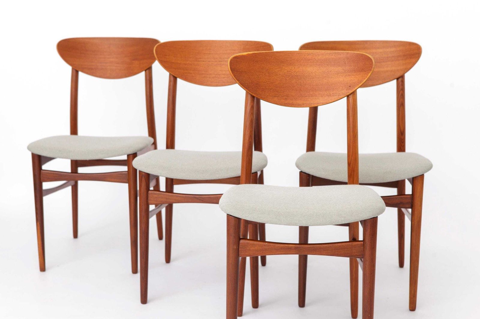 Vintage Danish Teak Dining Chairs, Set Of 4, 1960s Scandinavian Mid Century Chairs, Newly Upholstered Light Gray Seats, Denmark photo for sale