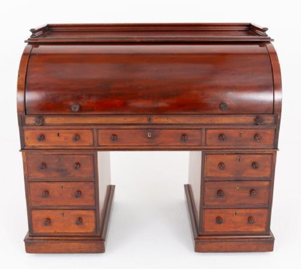 Period Victorian Cylinder Desk Roll Top Mahogany 186 photo for sale