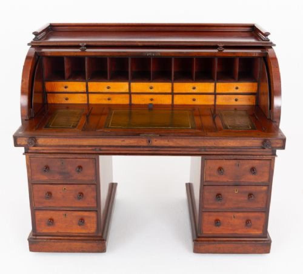 Period Victorian Cylinder Desk Roll Top Mahogany 186 photo buy