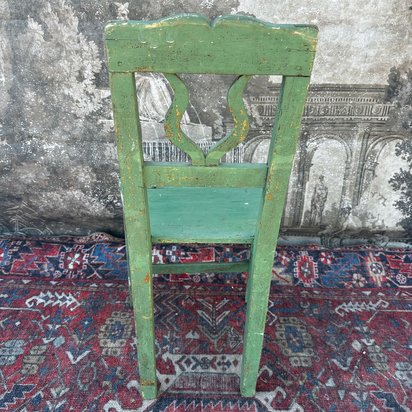 Rustic French Farmhouse Kitchen Chair — Original Green Paint photo Furniture