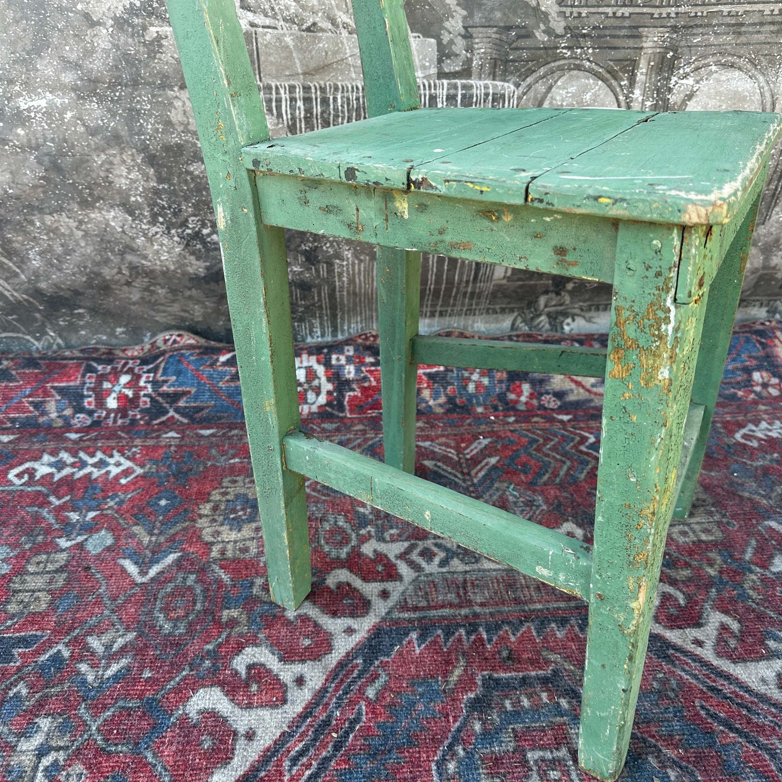 photo furniture Rustic French Farmhouse Kitchen Chair — Original Green Paint