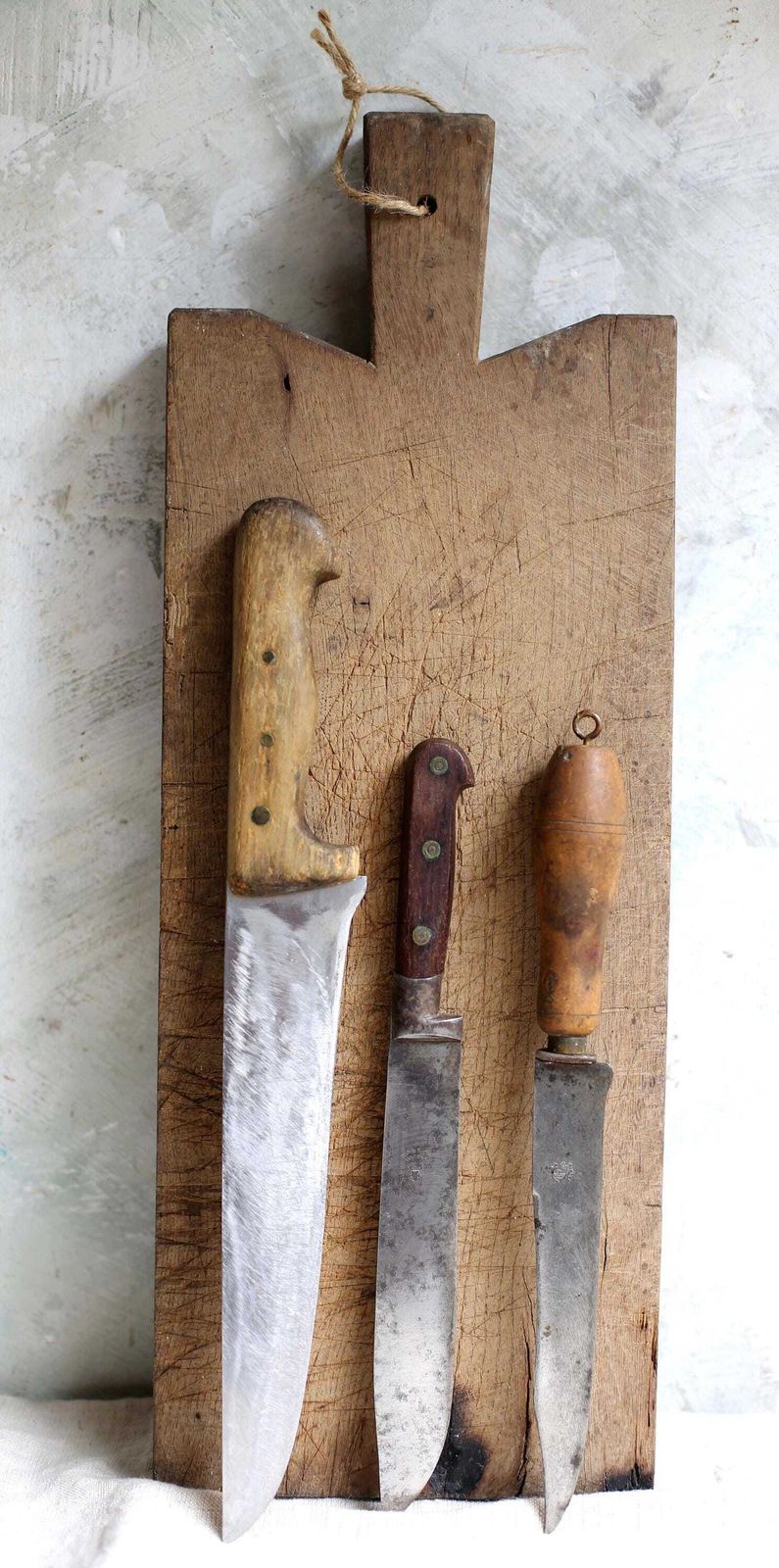 Collection Of 3 Antique French Kitchen Knives Steel Blades Wooden Handles Set Of 3 Butchers Knife photo 81.0