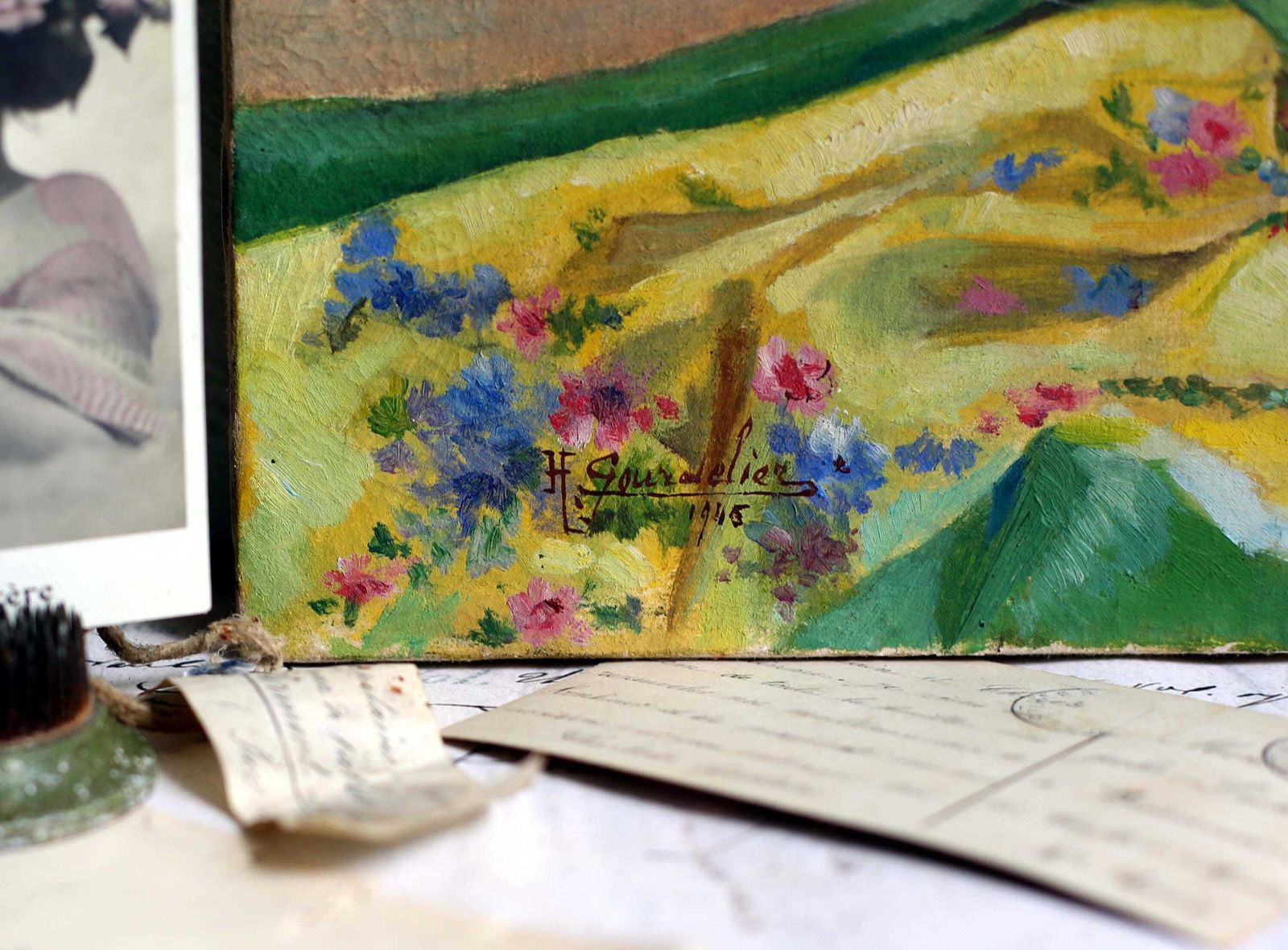 Original Antique Oil Painting Floral Canvas Art Still Life Pink Roses photo 143.0