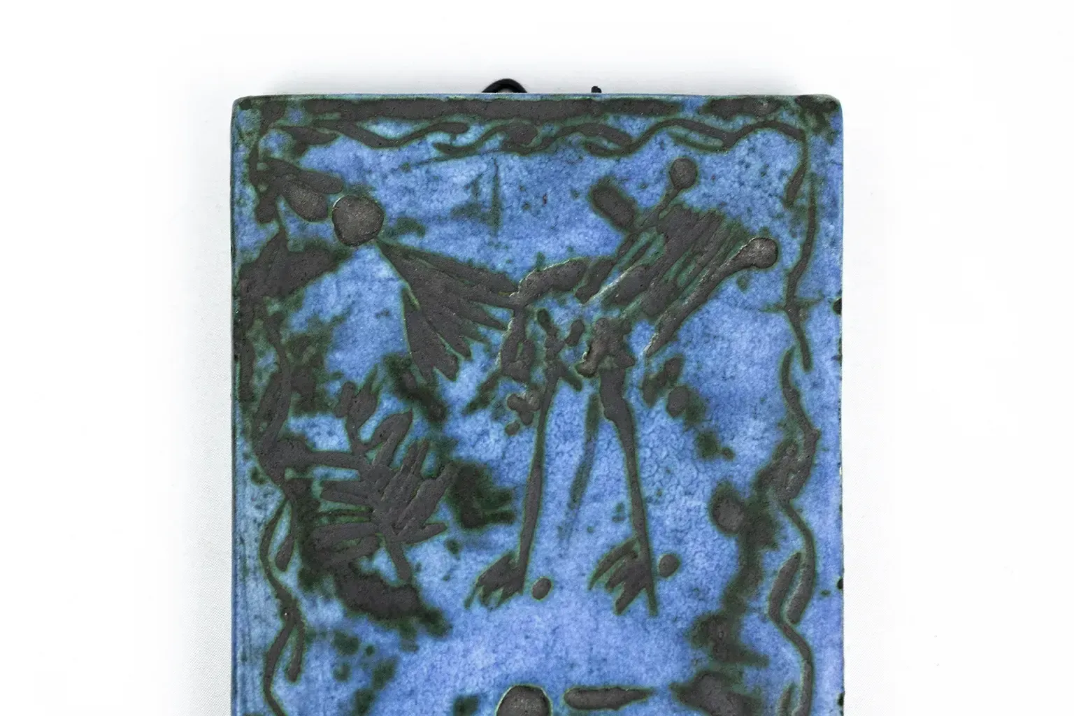 Decorative Enameled Earthenware Plaque — Jacques Blin — Fantastic Bestiary, Scarred Decoration, Cloudy Blue And Green Enamel photo furniture