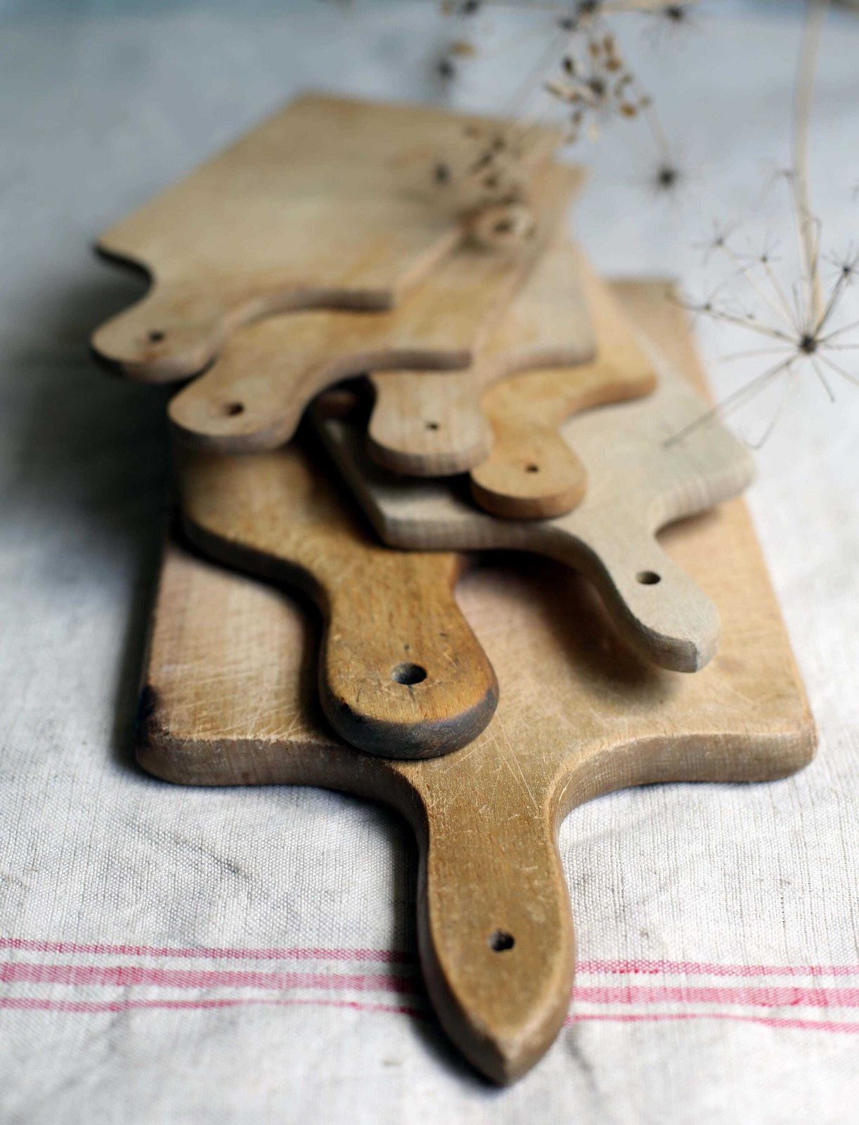Collection Of 7 French Vintage Rustic Wooden Bread Chopping Cheese Cutting Small Serving Boards