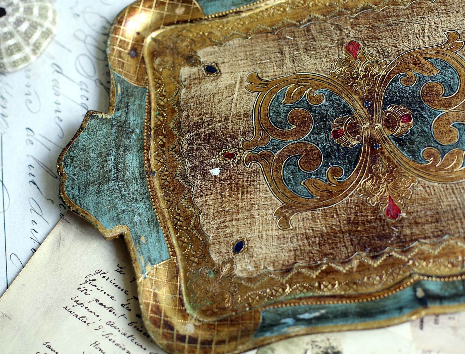 Florentine Tray Italian Blue & Gold Drinks Tray Vintage Barware Hollywood Regency Italian Serving Platter photo 60.0