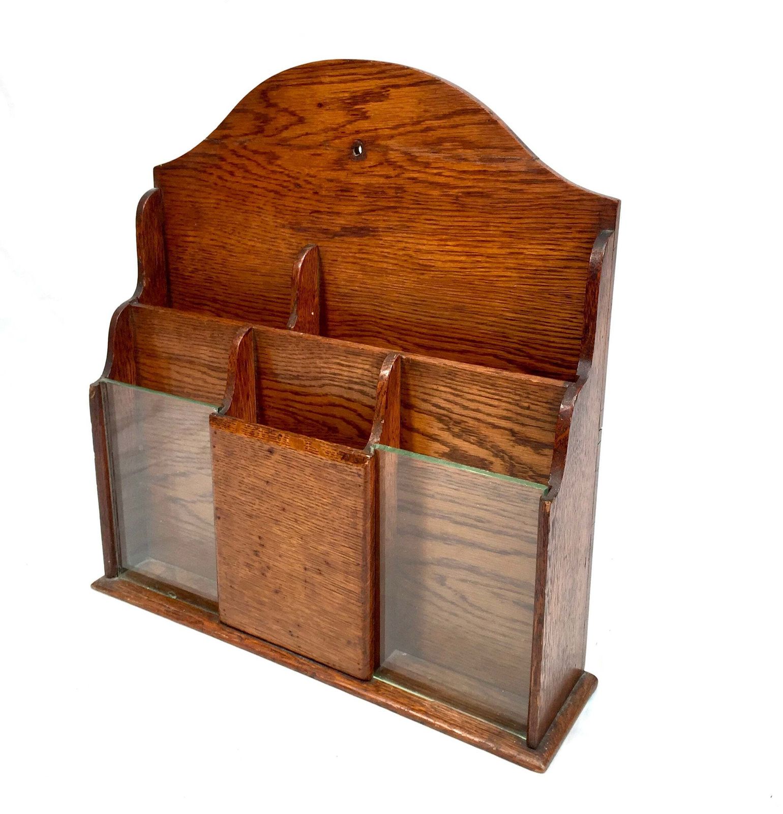 Antique Wooden Oak & Glass Tabletop Stationery Holder / Hotel Leaflet Rack C1930 photo furniture