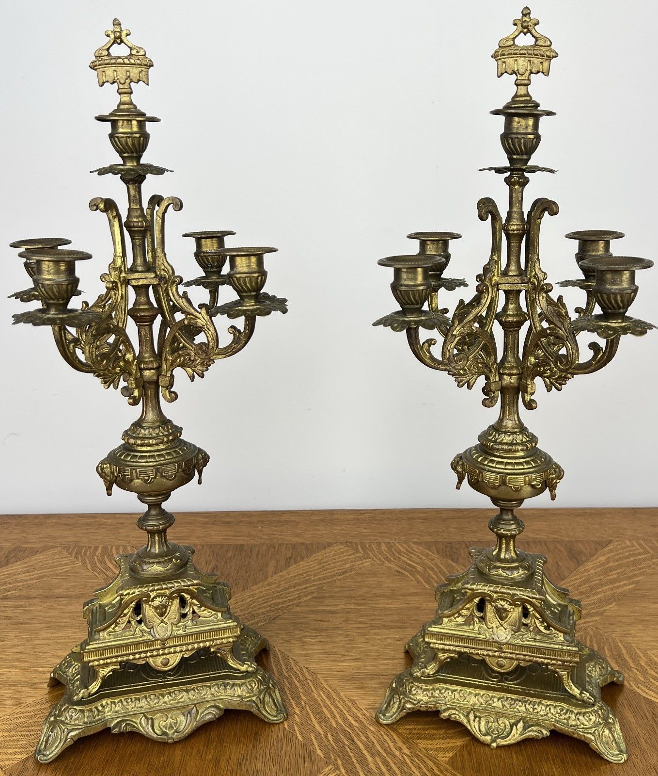 Pair Of Candelabra Antique French Style Brass Five Arm Candle Holders Lot 6025
