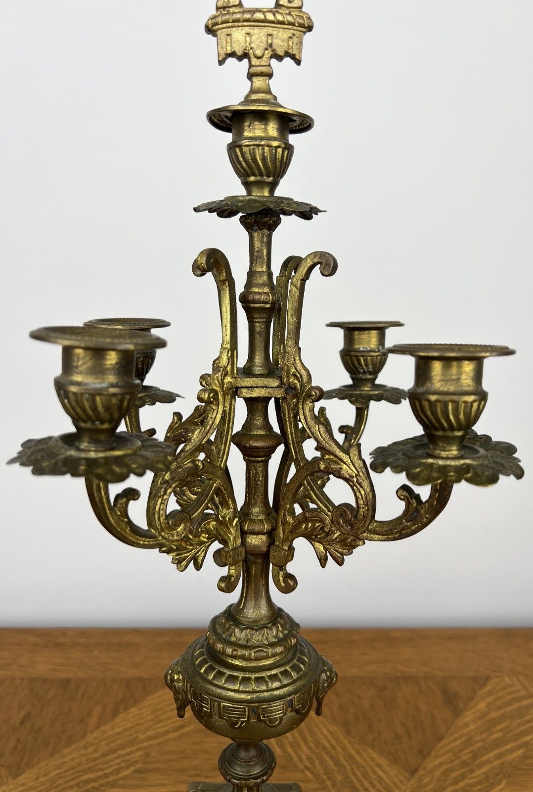 Pair Of Candelabra Antique French Style Brass Five Arm Candle Holders Lot 6025 photo vinterior