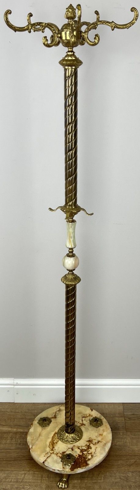Standing Coat Hanger Vintage French Brass And Onyx 9 Hooks Coat Rack Lot 6075