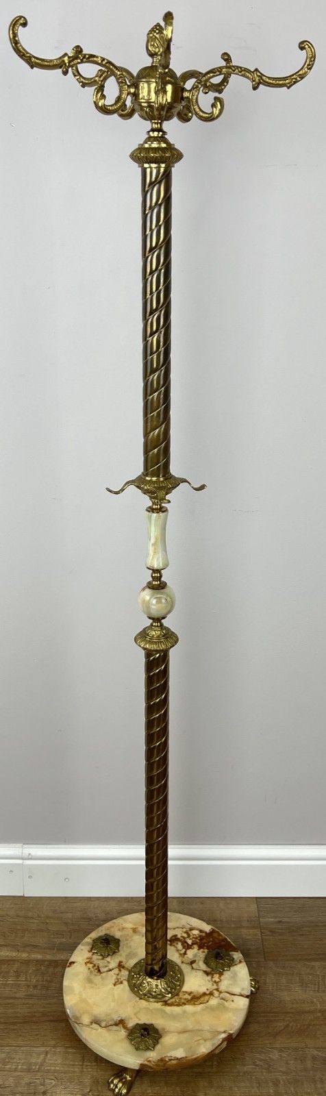 Standing Coat Hanger Vintage French Brass And Onyx 9 Hooks Coat Rack Lot 6075 photo for sale