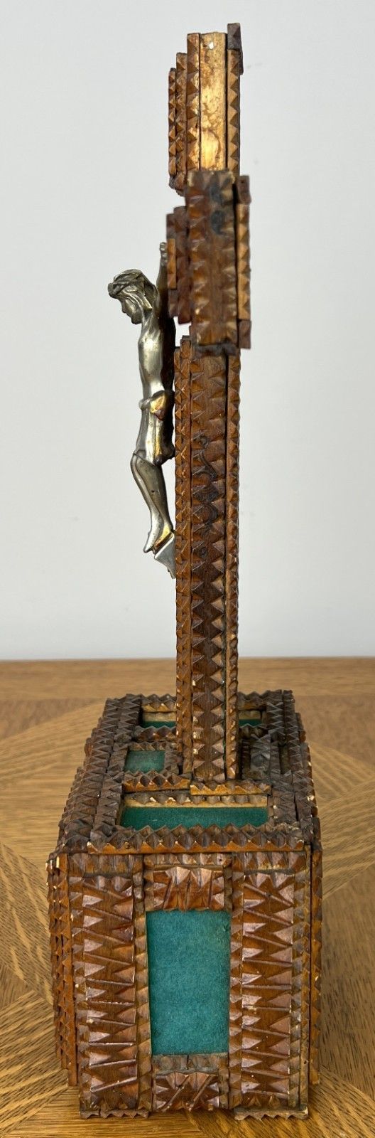 photo for sale Crucifix Vintage French Style Walnut Religious Cross Metal Figurine Lot 6051