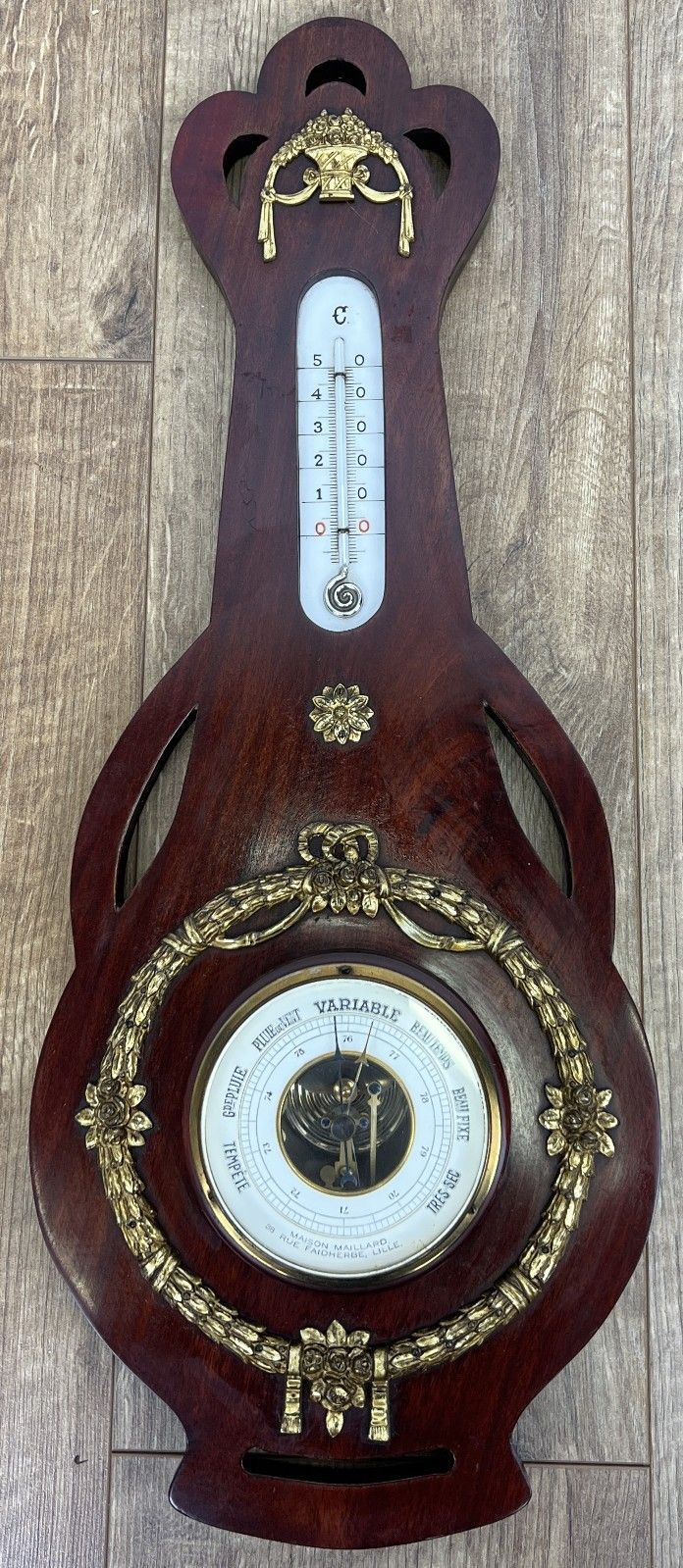 Barometer Vintage Brass Mahogany Wall Barometer Thermometer Hygrometer Lot 6086 photo furniture
