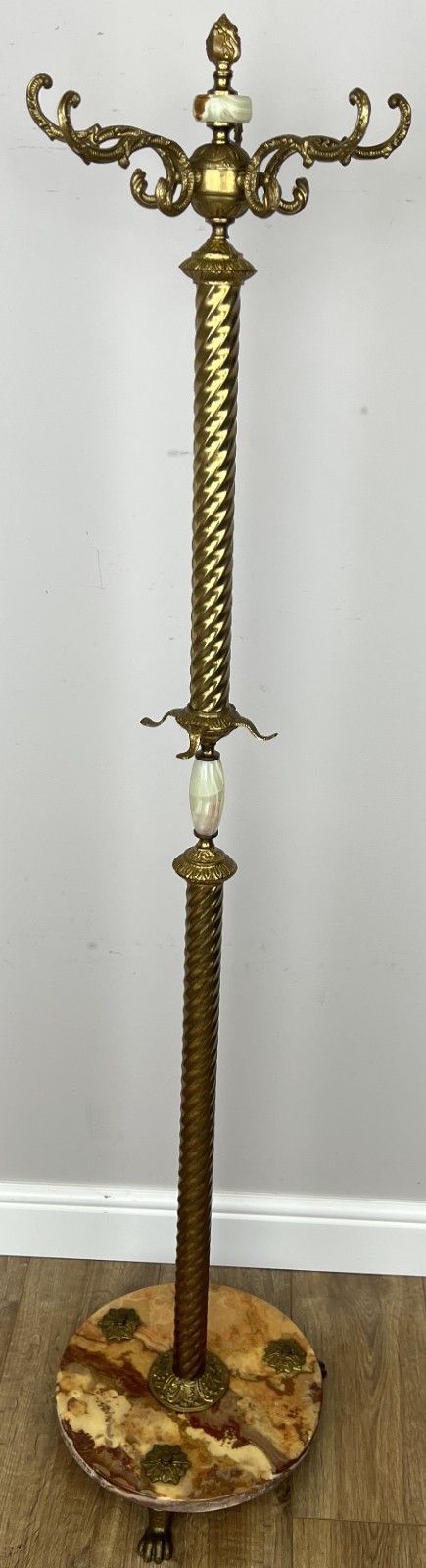 Standing Coat Hanger Vintage French Brass 9 Hooks Ornate Coat Rack Lot 6092 photo furniture