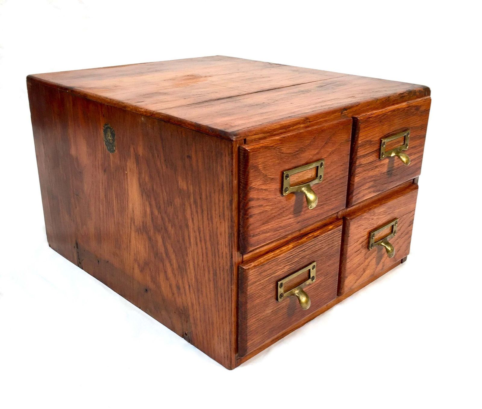 Antique Wooden Desktop Oak Stationery Index Filing Card Drawers / Cabinet / Box