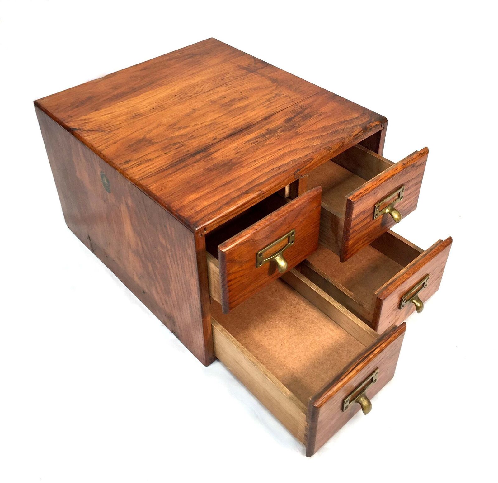 Antique Wooden Desktop Oak Stationery Index Filing Card Drawers / Cabinet / Box photo vinterior
