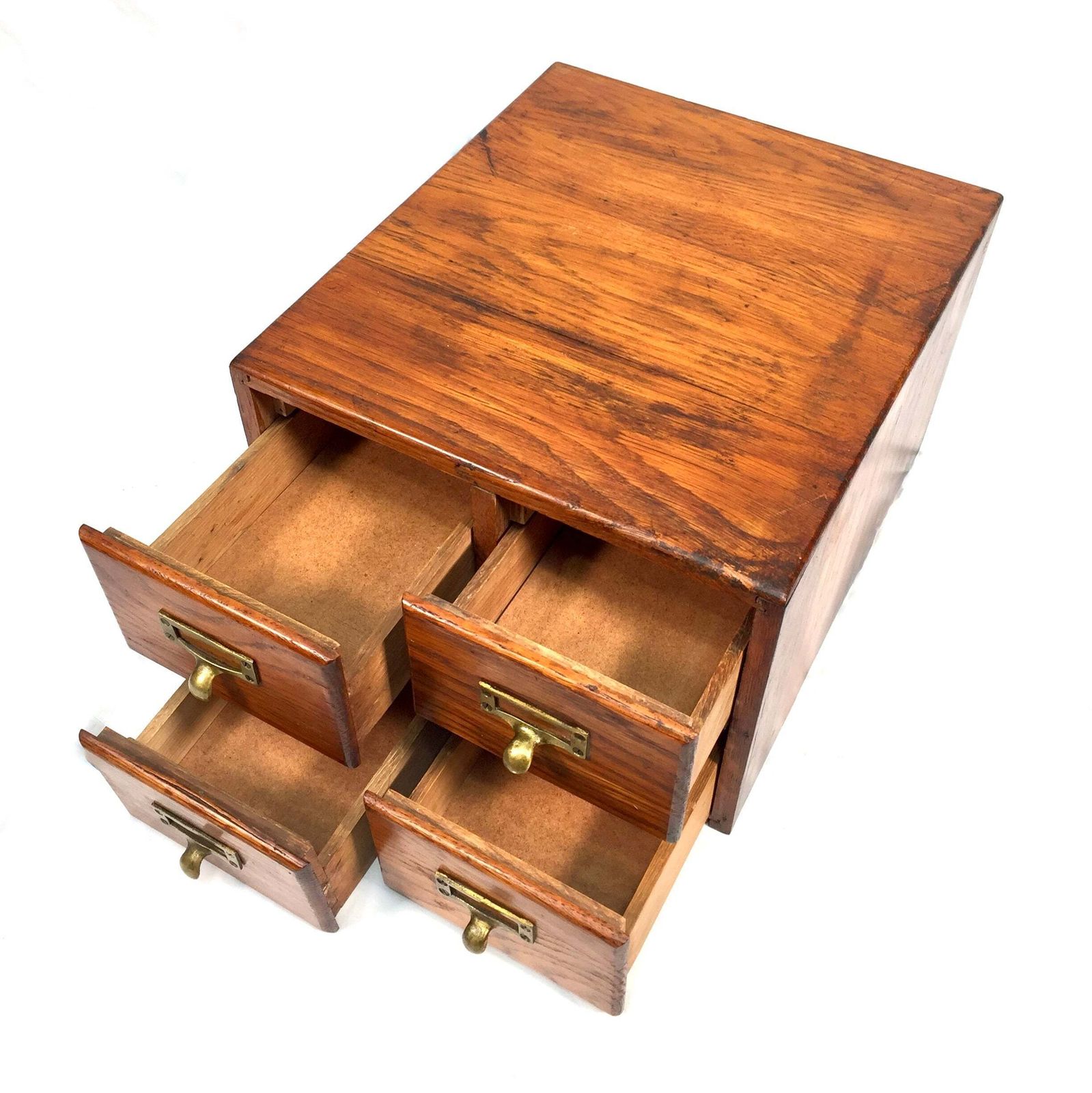 photo vinterior Antique Wooden Desktop Oak Stationery Index Filing Card Drawers / Cabinet / Box