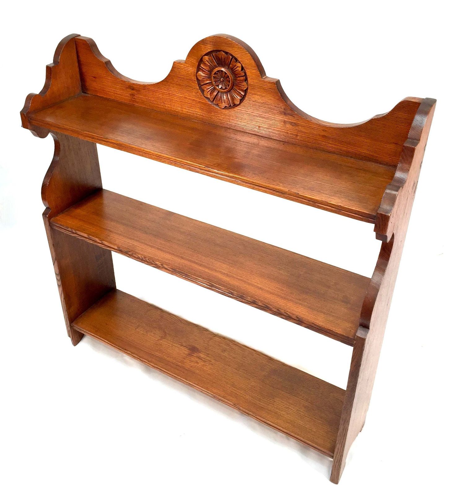 Antique Wooden Hand Carved Arts & Crafts Tabletop / Wall Shelf With Flower C1930 photo buy