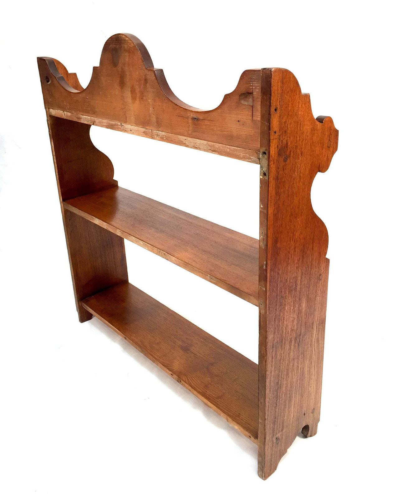 photo furniture Antique Wooden Hand Carved Arts & Crafts Tabletop / Wall Shelf With Flower C1930