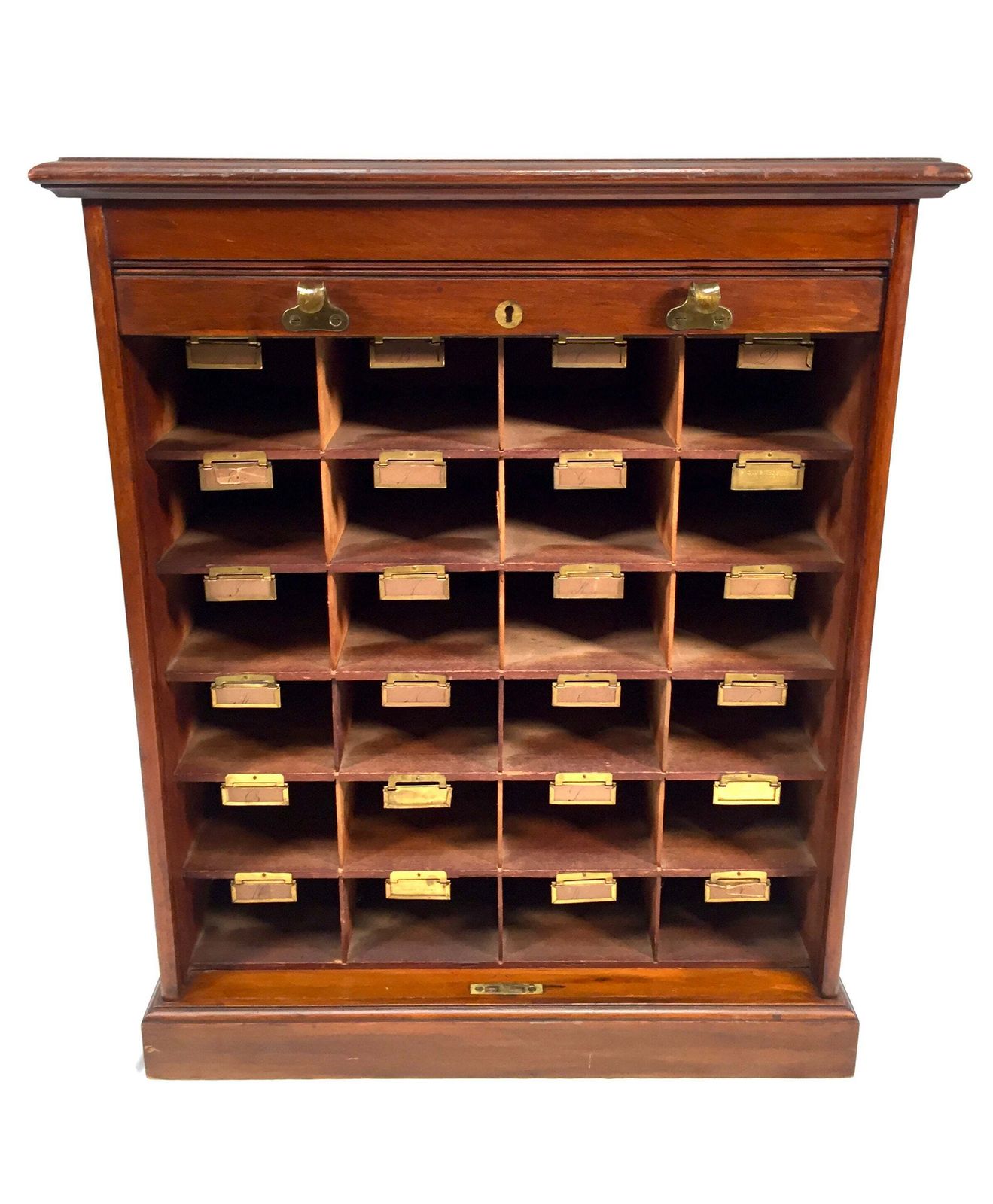 Antique Wood Tambour Fronted Cabinet / Pigeon Hole Stationery Storage Box C.1930 photo Furniture