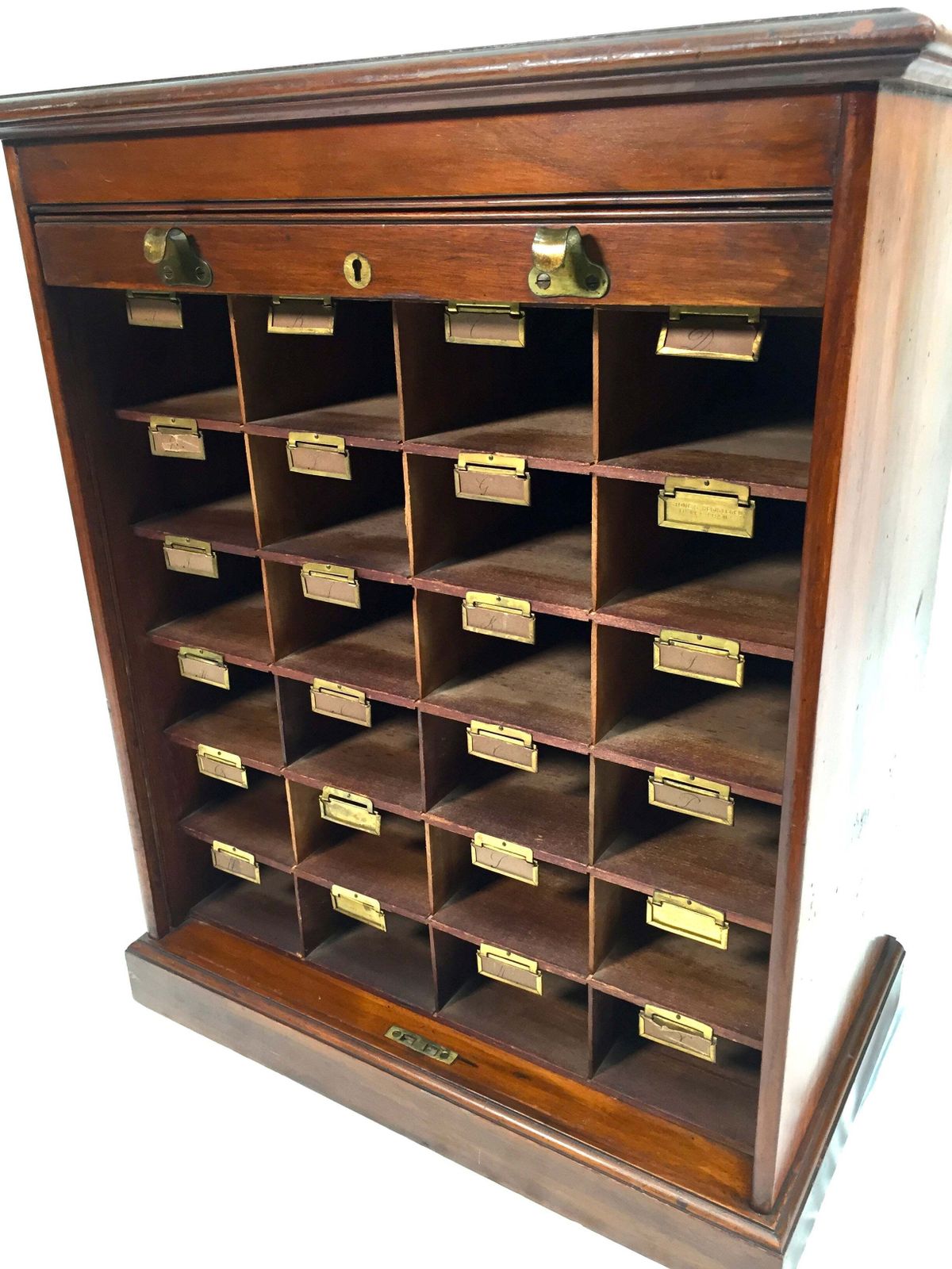 Antique Wood Tambour Fronted Cabinet / Pigeon Hole Stationery Storage Box C.1930 photo buy
