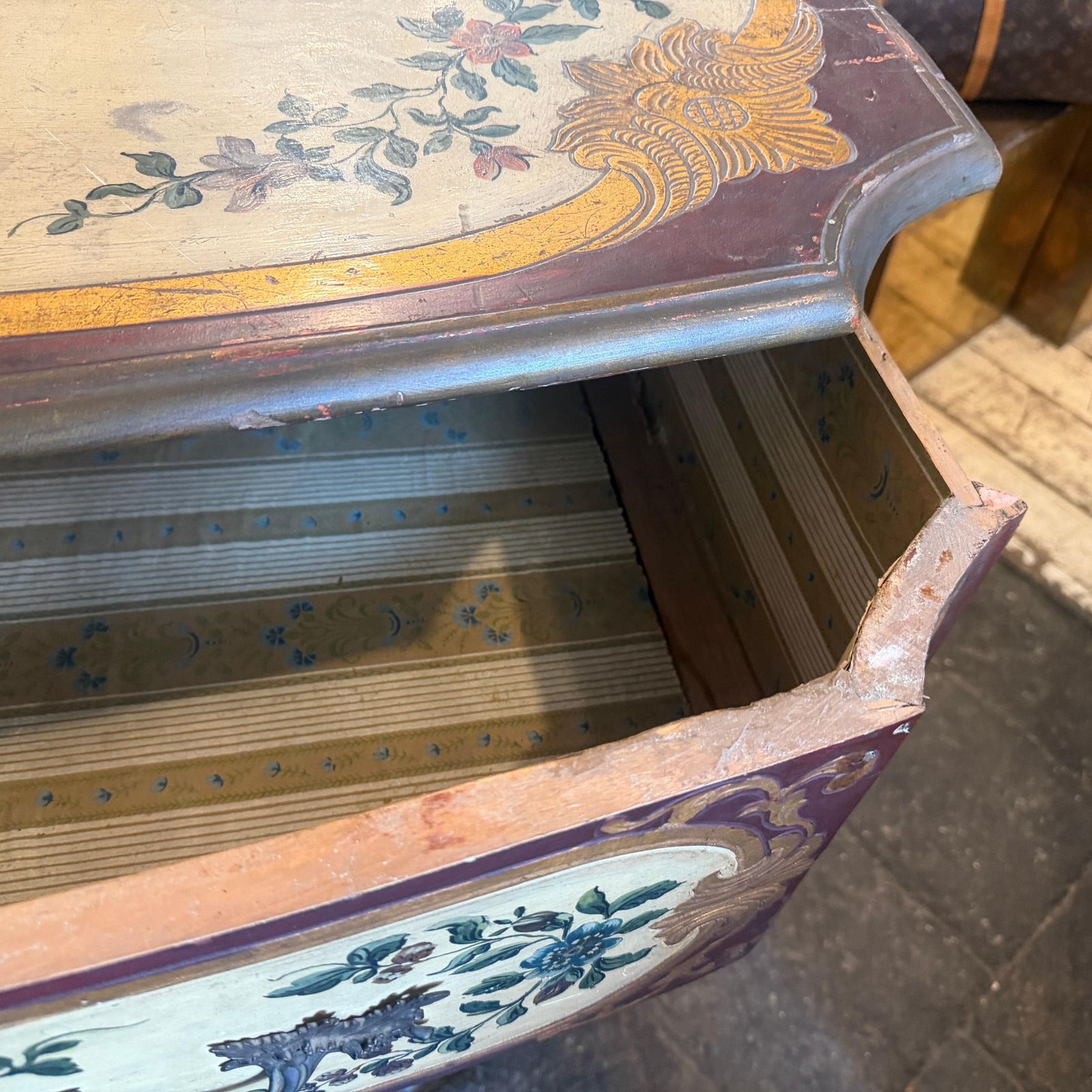 photo for sale A Louis XV Lacquered Wood Venetian Commode In Original Condition