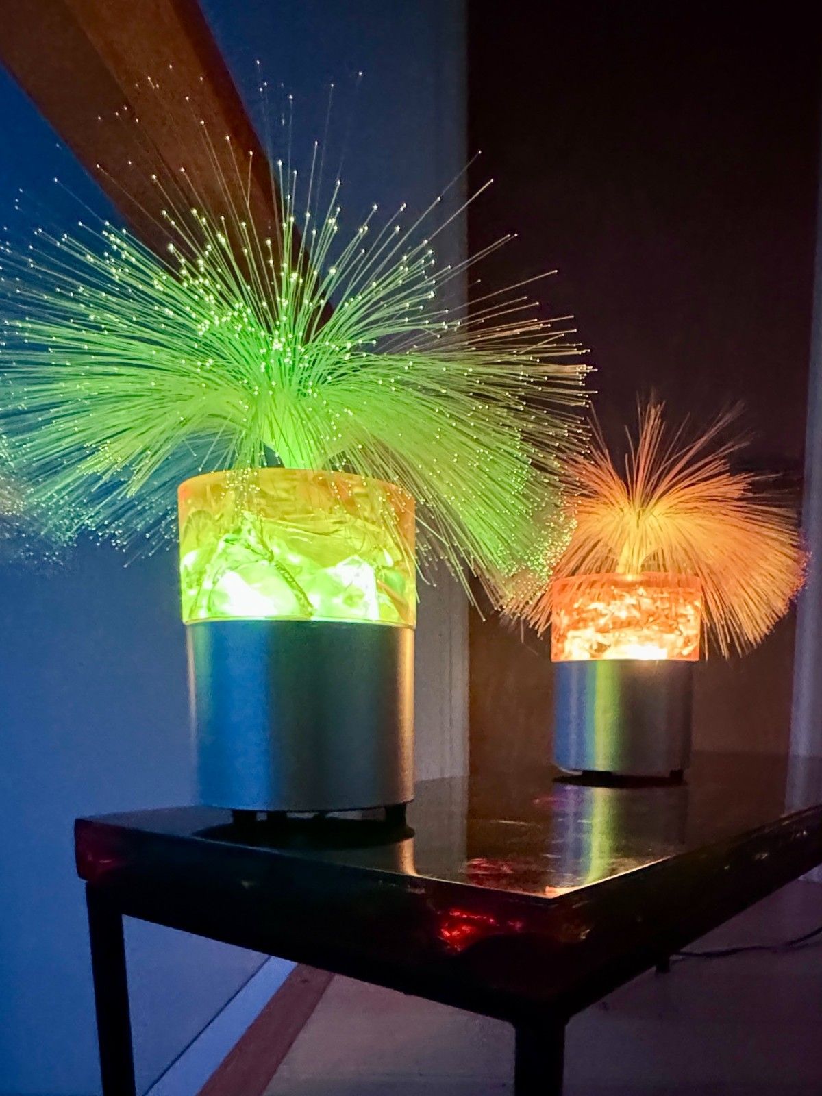 2 Rare Vintage Sheerlite Fibre Optic Shattaline Table Lamps New Led Bulbs A/F photo vintage