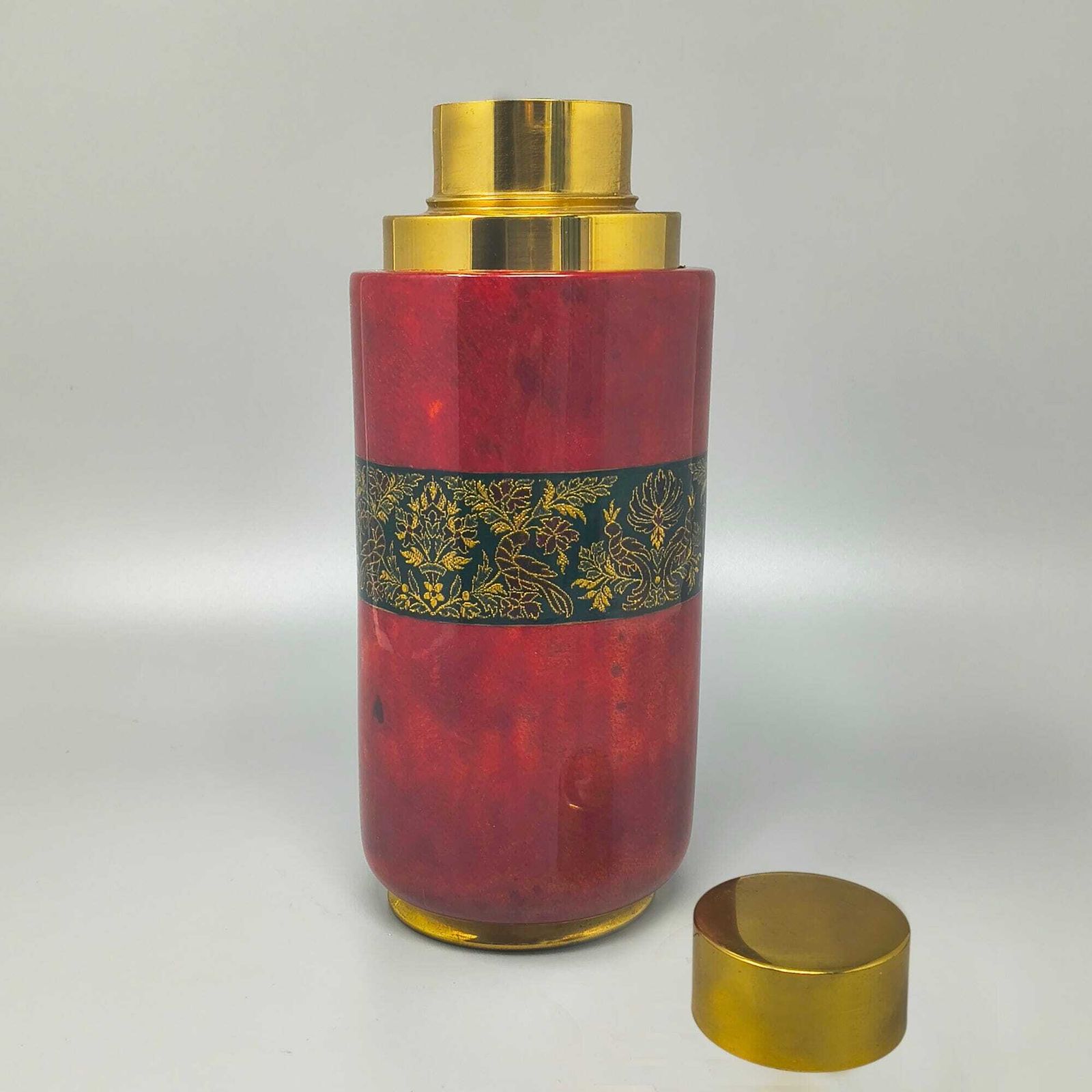 1960s Astonishing Red Cocktail Shaker In Parchment. Made In Italy photo Home Decor