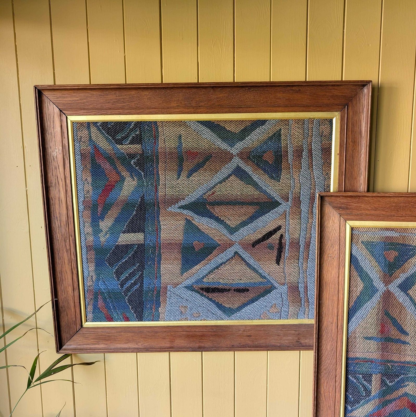 Pair Of Vintage Mid Century Modern Swedish Flatweave Textiles In Oak Frames photo Art