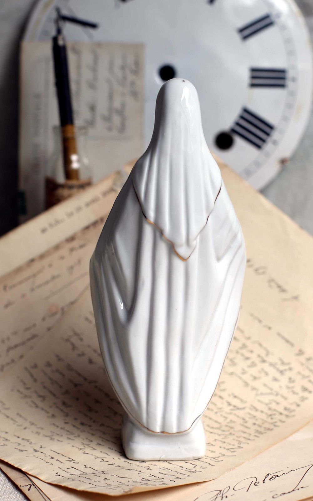 French Antique Virgin Mary Statue Porcelain Madonna Our Lady Of The Assumption Religious Statue photo Art
