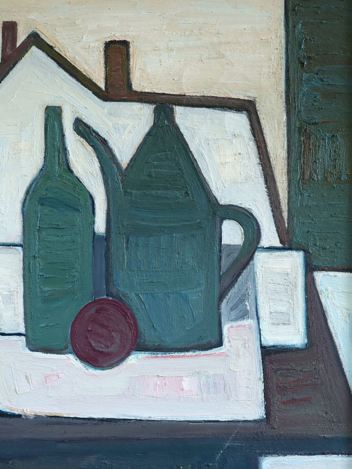 Green Vessels & House Form Oil Painting photo buy
