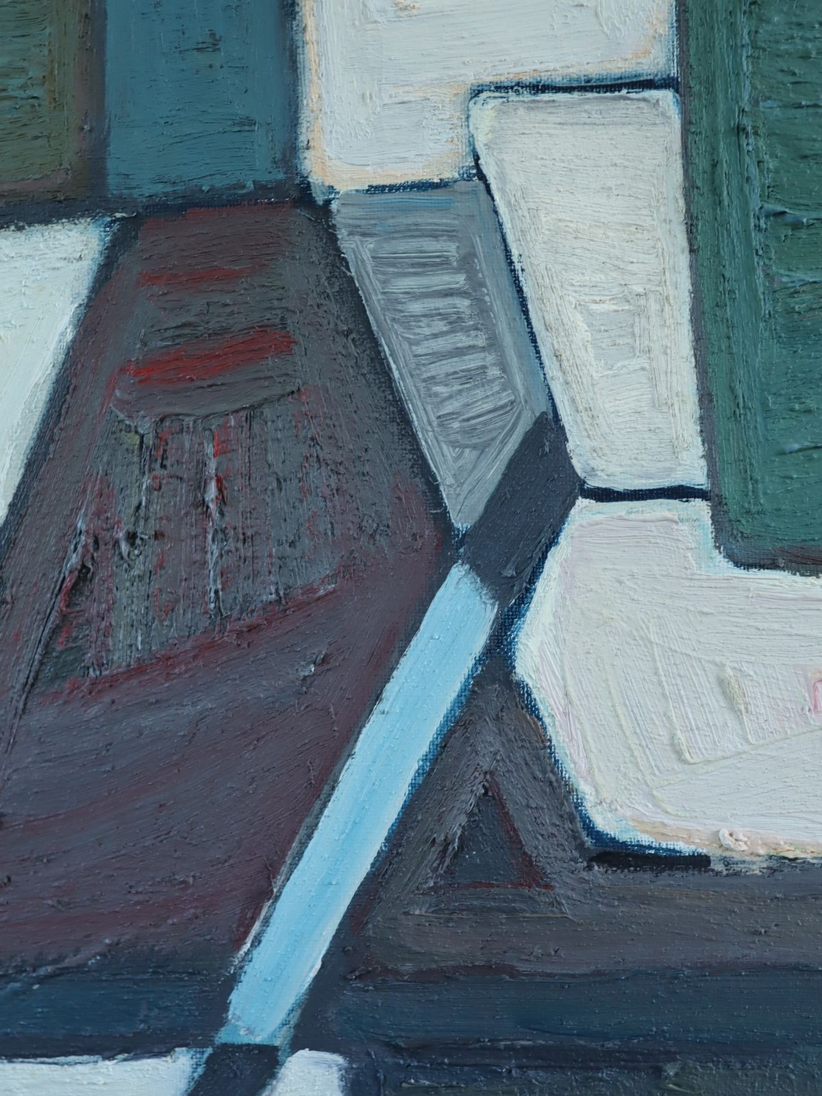 1260.0 Green Vessels & House Form Oil Painting photo