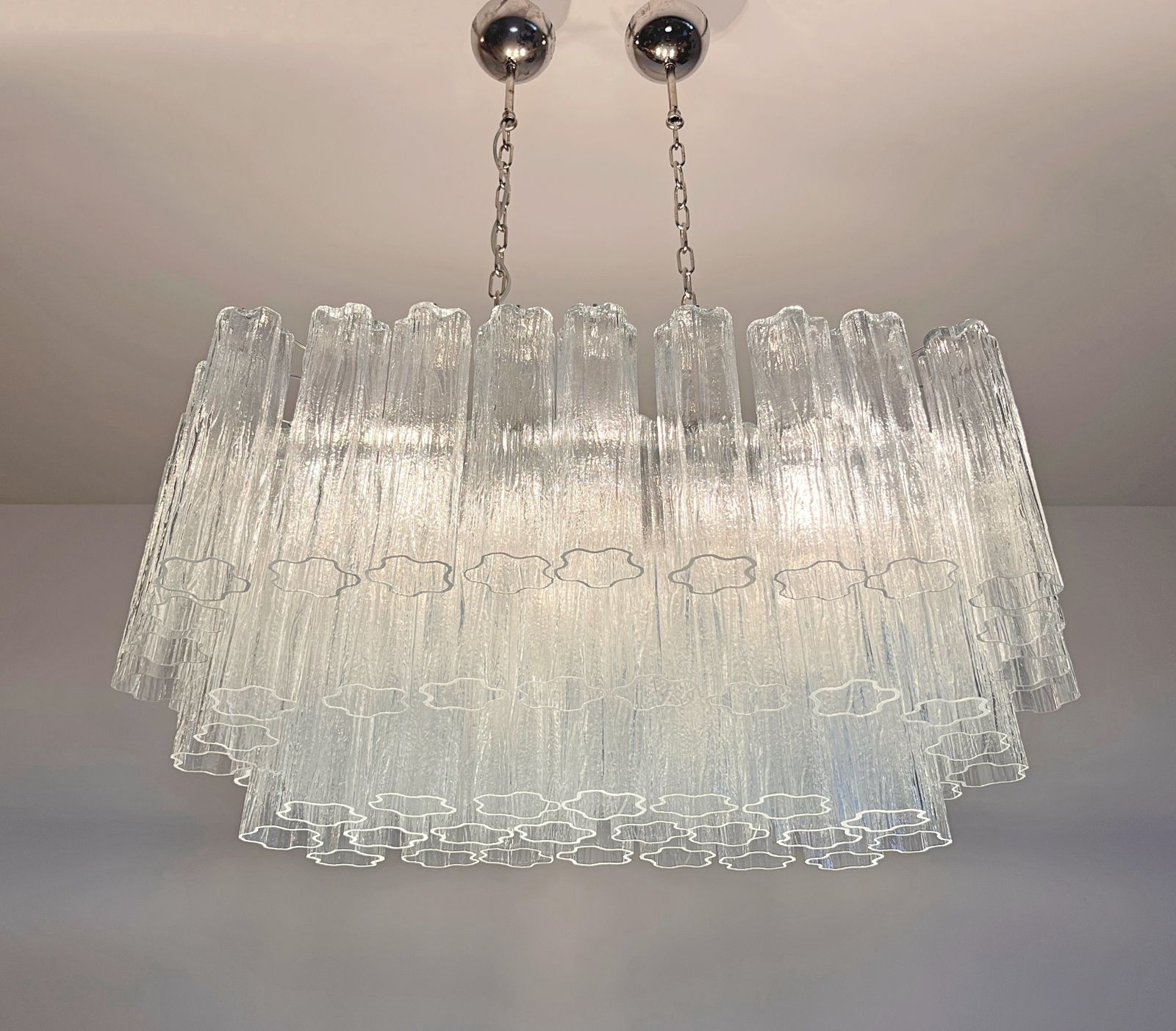 Elegant Murano Tube Chandelier   72 Clear Glasses photo vintage