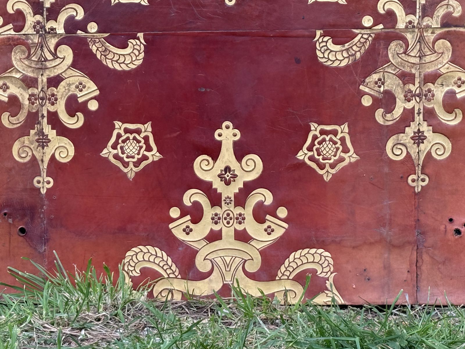 Pair Of Leather Gilt Single Headboards photo buy