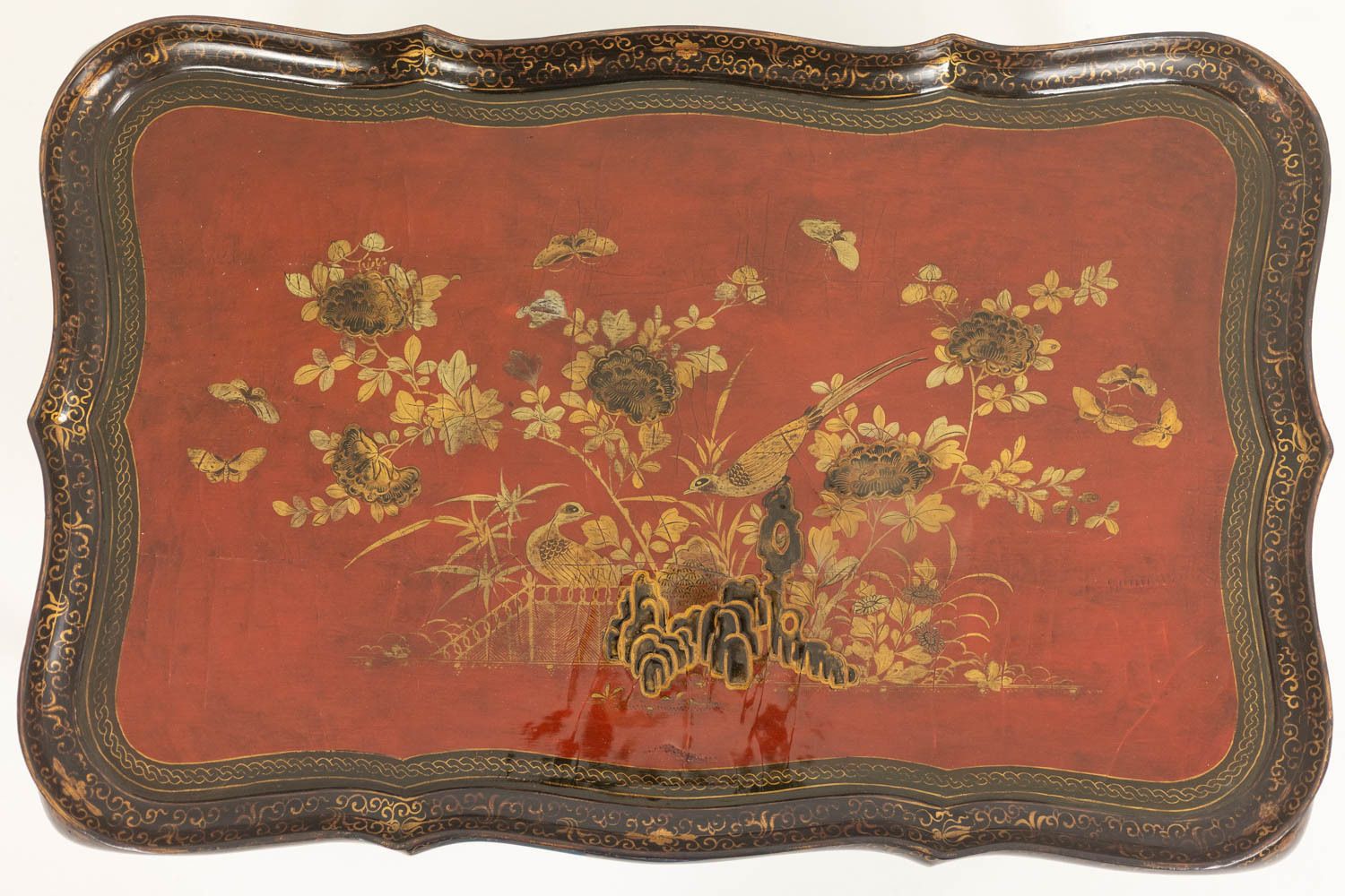 Coffee Table With A Removable Top, Made Of Red And Black Lacquered Wood. 1950s. photo Furniture