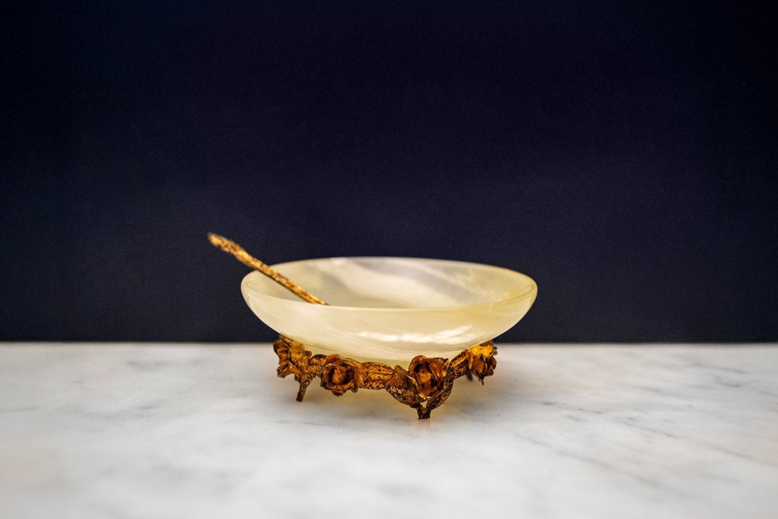 Vintage Jade Zoutvaatjes Met Goudkleurig Metalen Voet Van Angeletti Roma, Ca. Jaren 1950, Set Van 2 photo furniture
