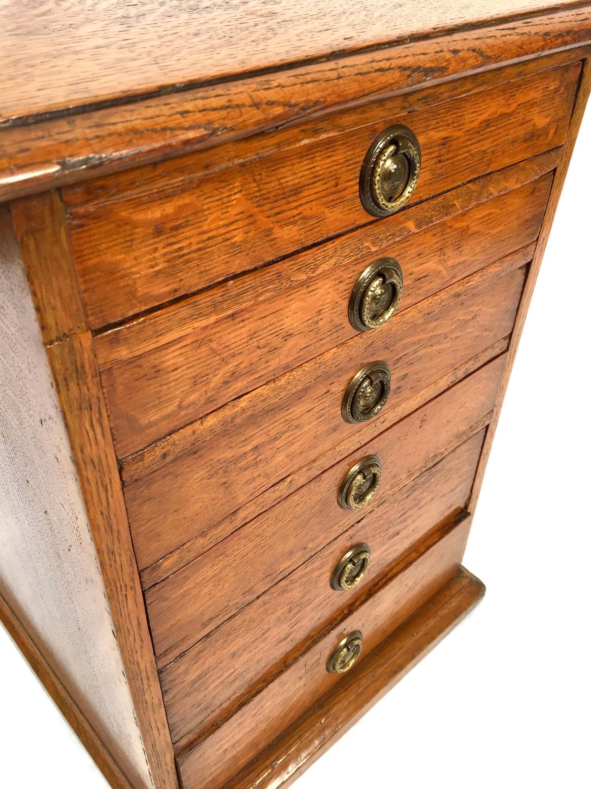 Antique Wooden Oak Tabletop Desk Filing Chest Of Drawers Cabinet Box C1900 photo for sale