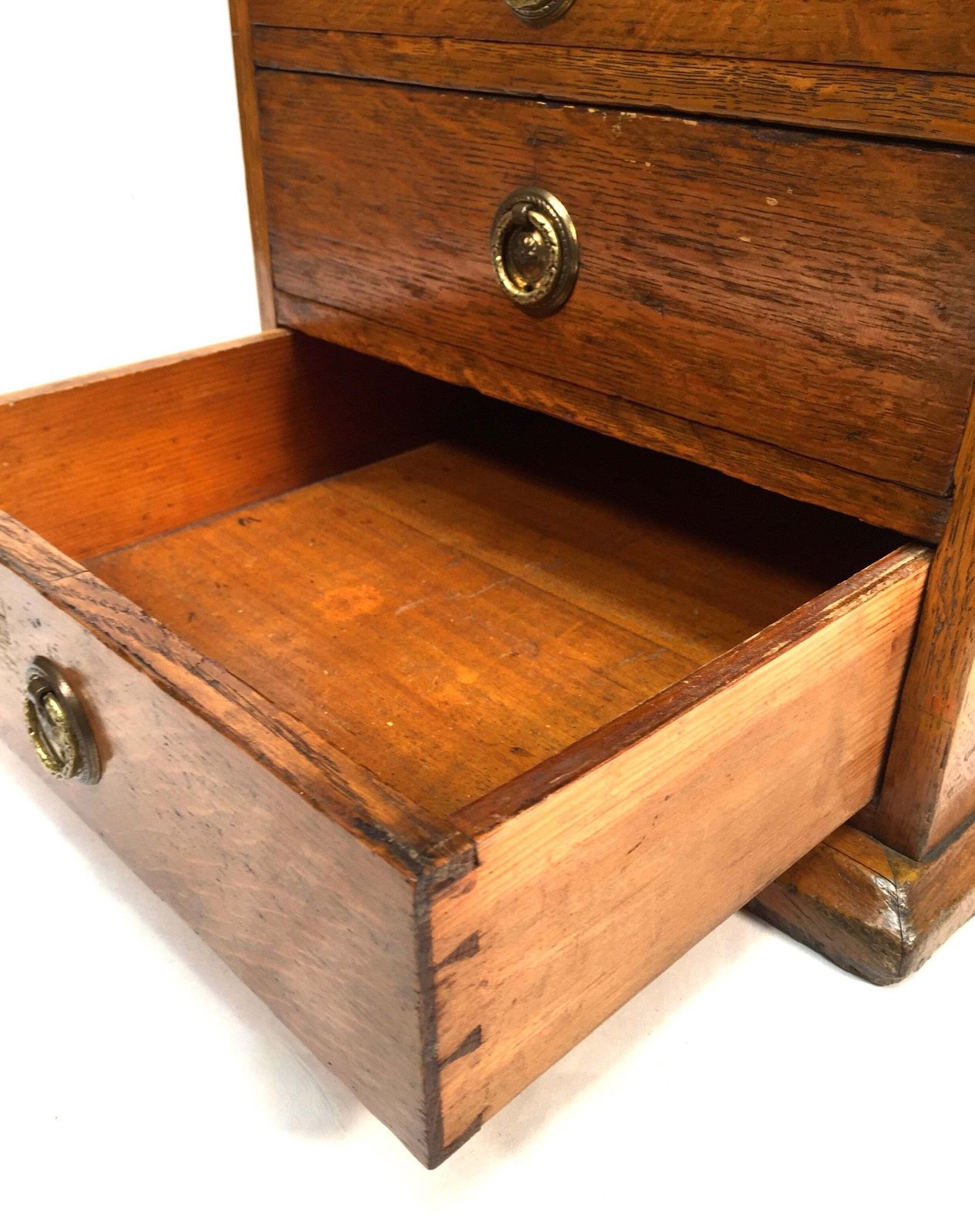 Antique Wooden Oak Tabletop Desk Filing Chest Of Drawers Cabinet Box C1900 photo vintage