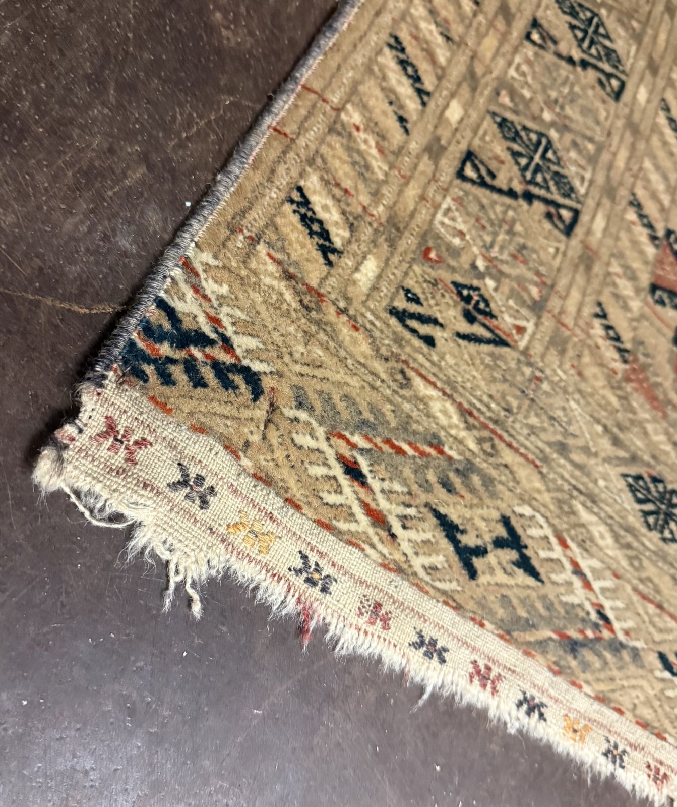 Mid Century Hand Knotted Afghan Bokhara Rug, Muted Earth Tones, photo for sale