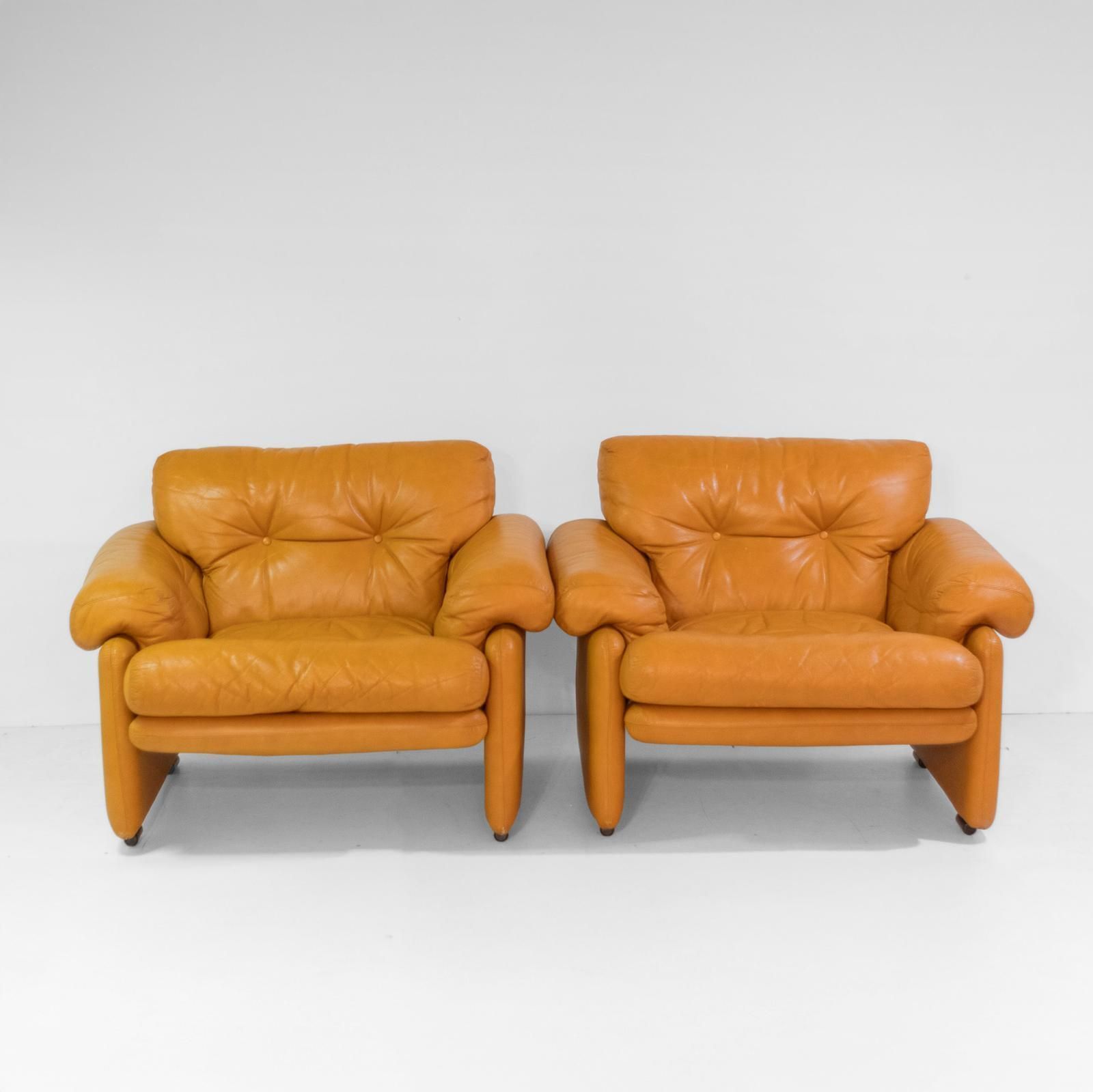 Furniture Vintage Coronado Brown Leather Living Room Set Tobia Scarpa Labeled C&B Italia photo